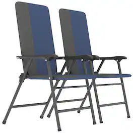 Outsunny - Patio Chairs Set of 2, Padded High Back Lawn Camping Chairs with Armrests, 600D Oxford Fabric - Dark Blue