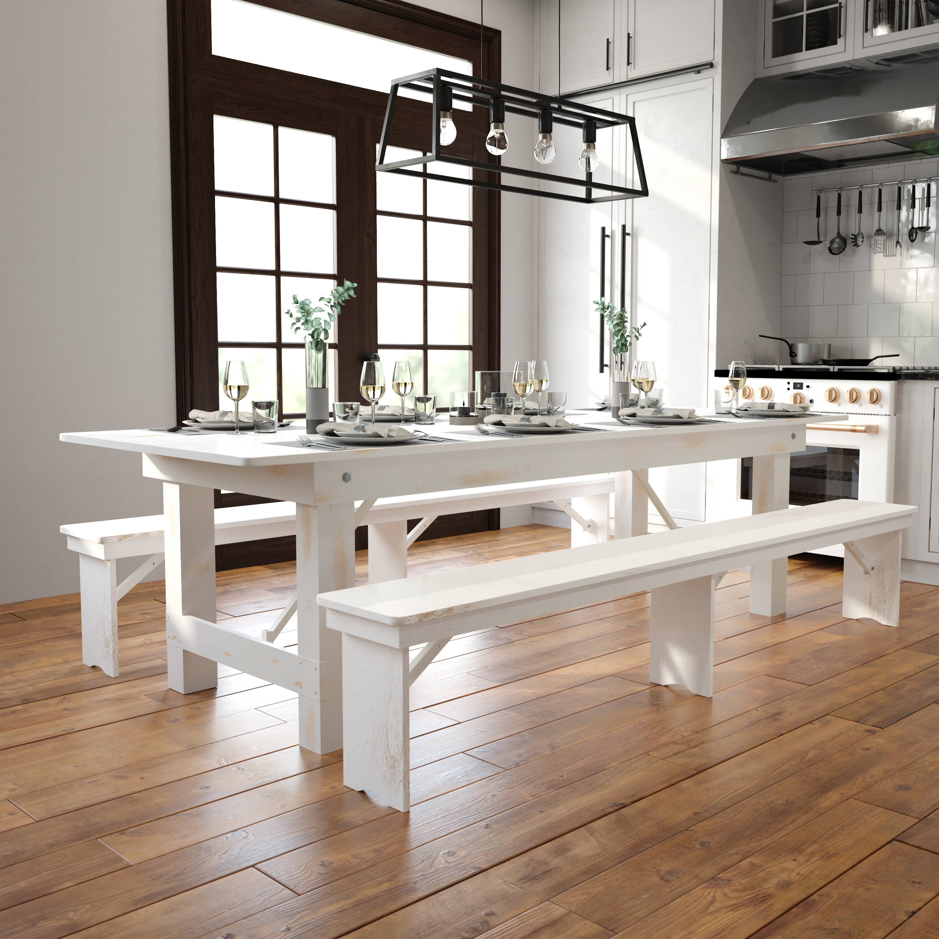 Alt View 2. Flash Furniture - HERCULES Series 9' x 40" Rectangular Antique Rustic White Solid Pine Folding Farm Table - White.
