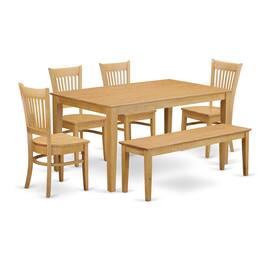 East West Furniture - 6-Pc Table set - Dining Table and 4 dinette Chairs combined with Wooden bench - Oak