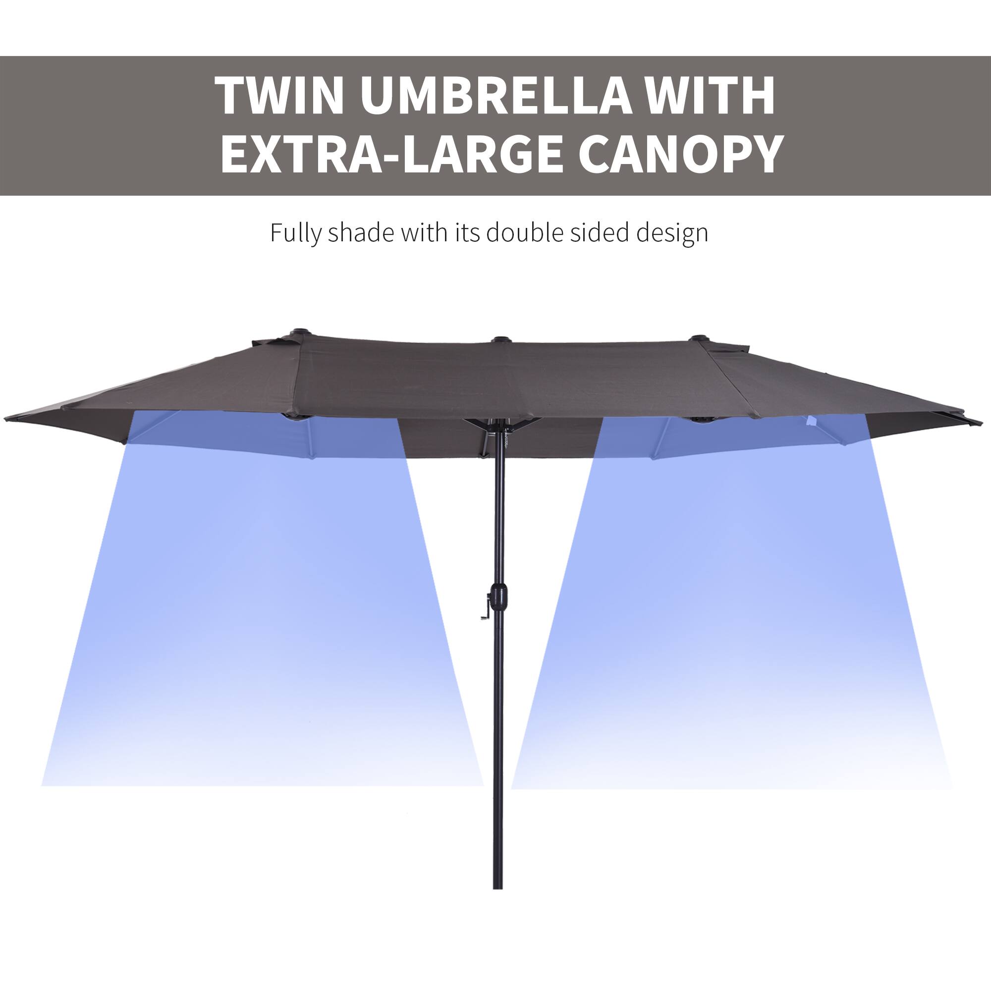 TWIN UMBRELLA WITH EXTRA-LARGE CANOPY
Fully shade with its double sided design