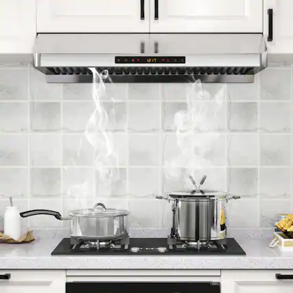 Front. LUCKY ONE - 36 Inch Under Cabinet Range Hood 900 CFM with 4 Speeds & Oil Collector - Kitchen Vent - Silver.