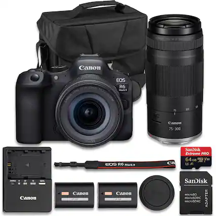 CANON LENS RF75-300mm F4-5.6
Canon EOS RF24-105mm F4-7.1 Mark I
LENS 1S CANON STM
75 I 100 195
Canon 75-300 67mm
EOS R6 Mark II
Canon EP-E6P
Canon LP-E6P
SanDisk Extreme PRO 64GB V30
microSD microSDHC ADAPTER microSDXC