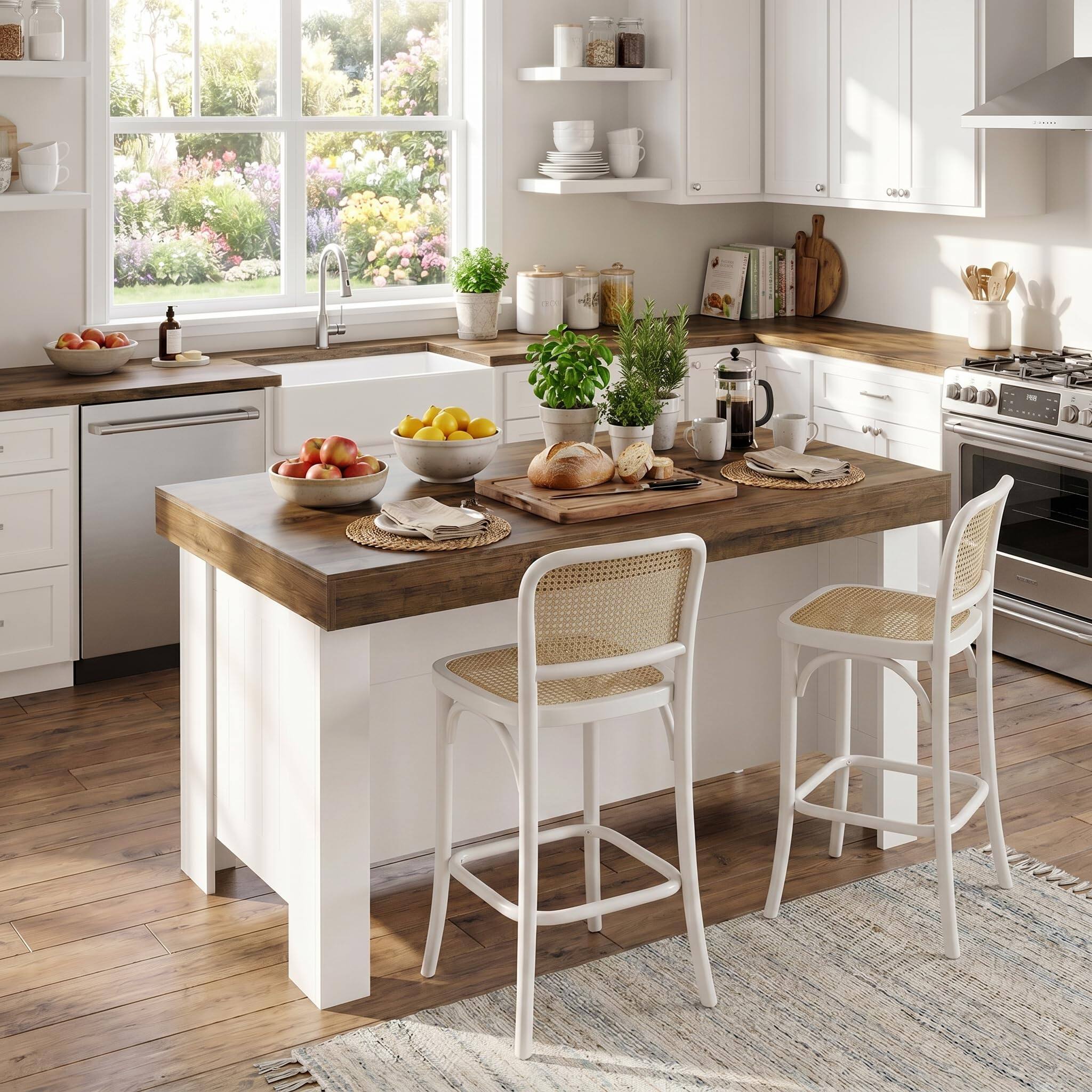 Left. Tribesigns - 55" Kitchen Island with Shelves and Seating - White.