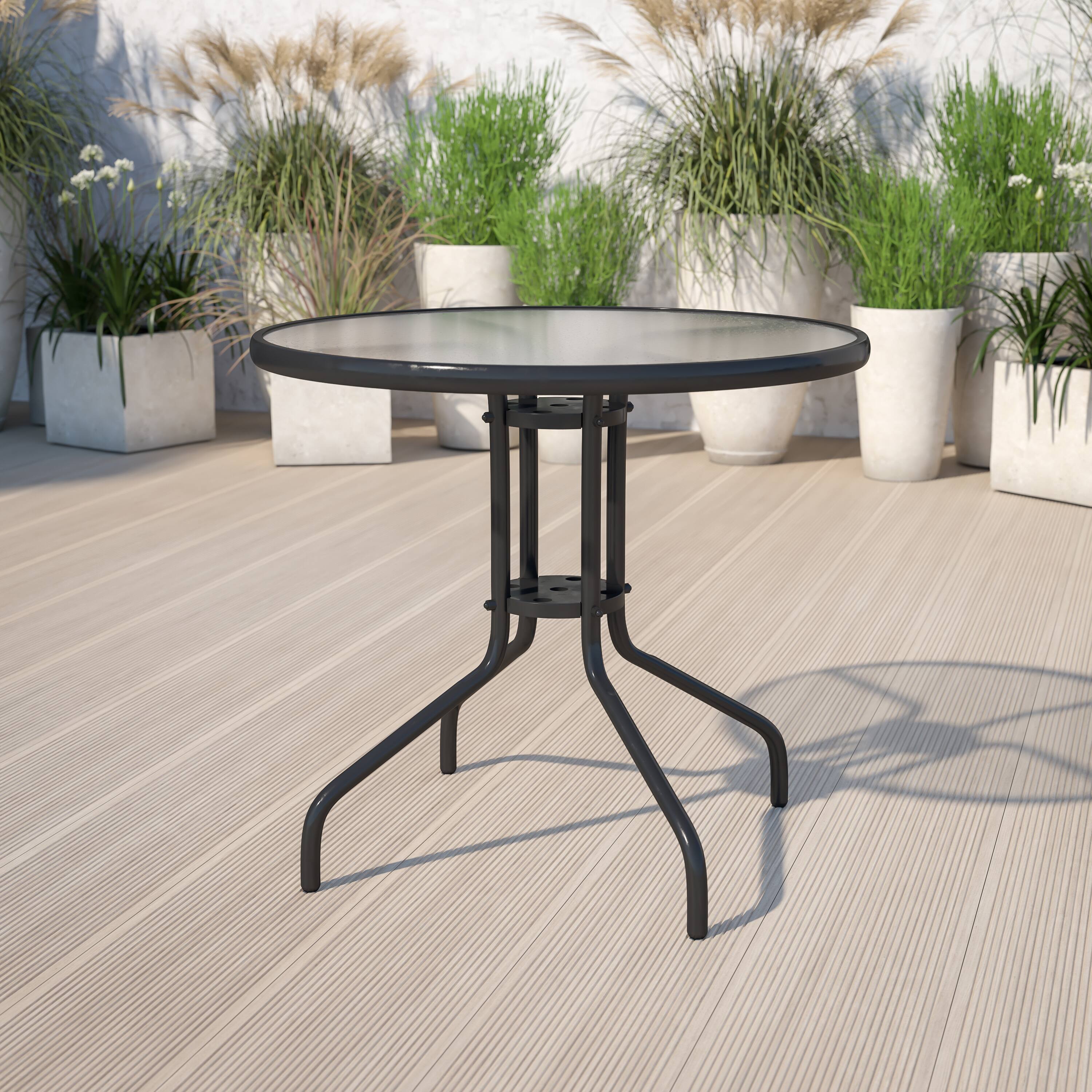 Alt View 1. Emma + Oliver - 31.5" Round Tempered Glass Metal Table with Smooth Ripple Design Top - Clear Top/Black Frame.