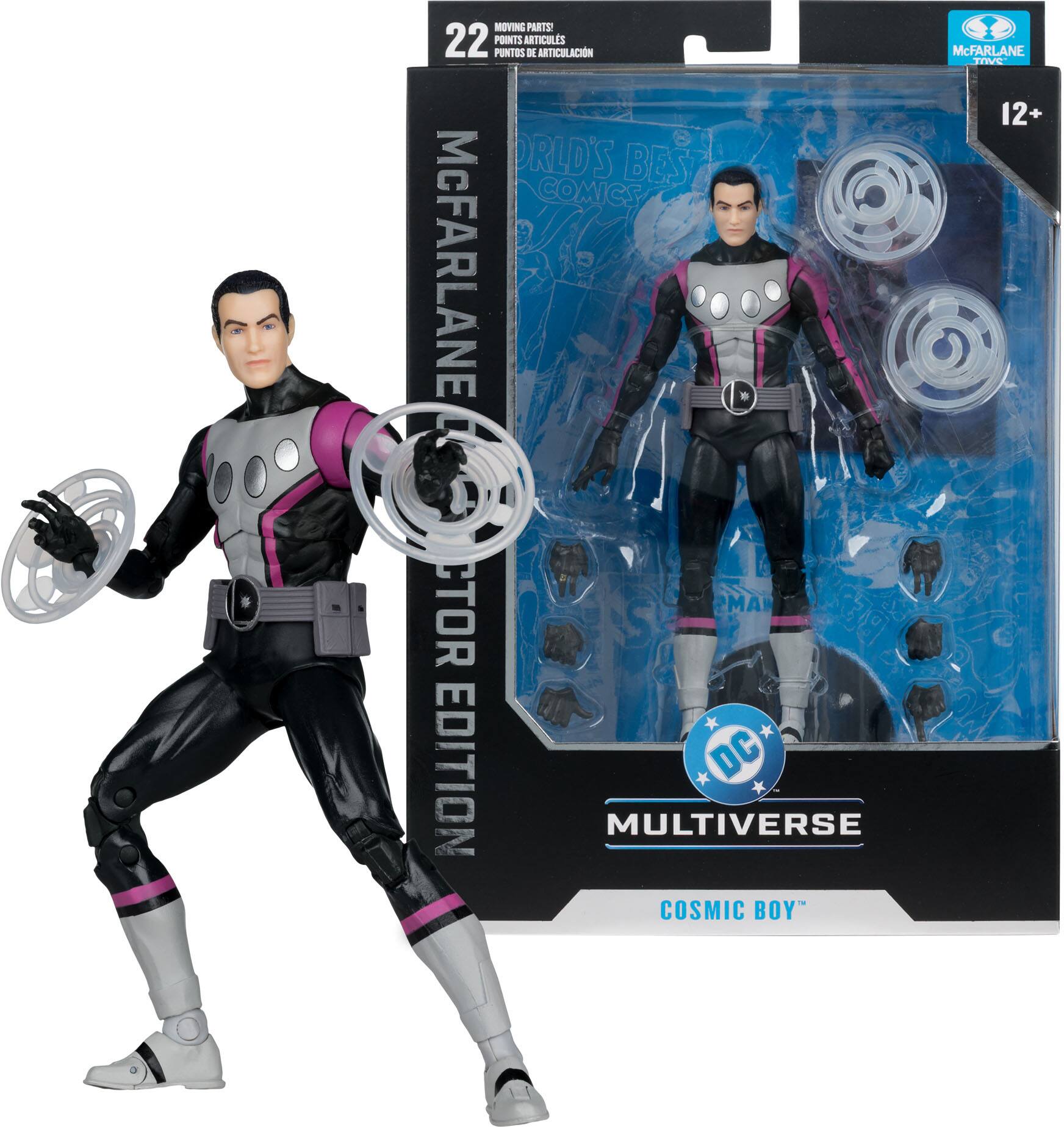 22 MOVING PARTS  
POINTS ARTICULACIÓ  
PUNTOS DE ARTICULACIÓN  
McFARLANE  
12+  
WORLD'S BEST COMICS  
McFARLANE  
ACTOR EDITION  
DC MULTIVERSE  
COSMIC BOY