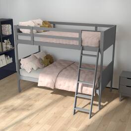Emma + Oliver - Samuel Kids Bunk Bed with Convertible, Solid Wood Slatted Frame and Easy-to-Climb Ladder with No Box Spring Required - Gray