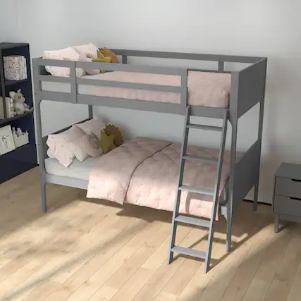 Front. Emma + Oliver - Samuel Kids Bunk Bed with Convertible, Solid Wood Slatted Frame and Easy-to-Climb Ladder with No Box Spring Required - Gray.