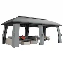 Outsunny - x 20' Patio Gazebo, Outdoor Gazebo Canopy Shelter with Netting, Vented Roof for Garden - Dark Gray