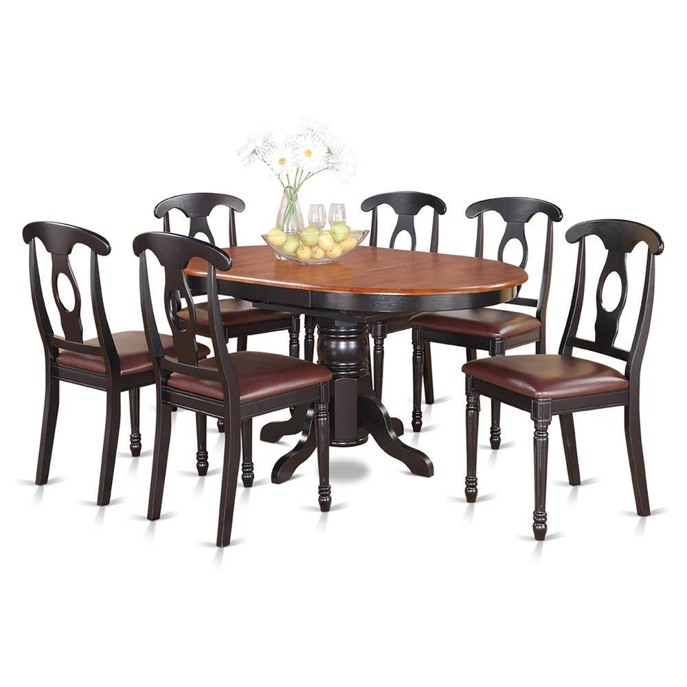 Front. East West Furniture - 7 PC with Pedestal Oval Dining Table and 6 Dining Chairs. - Black & Cherry.