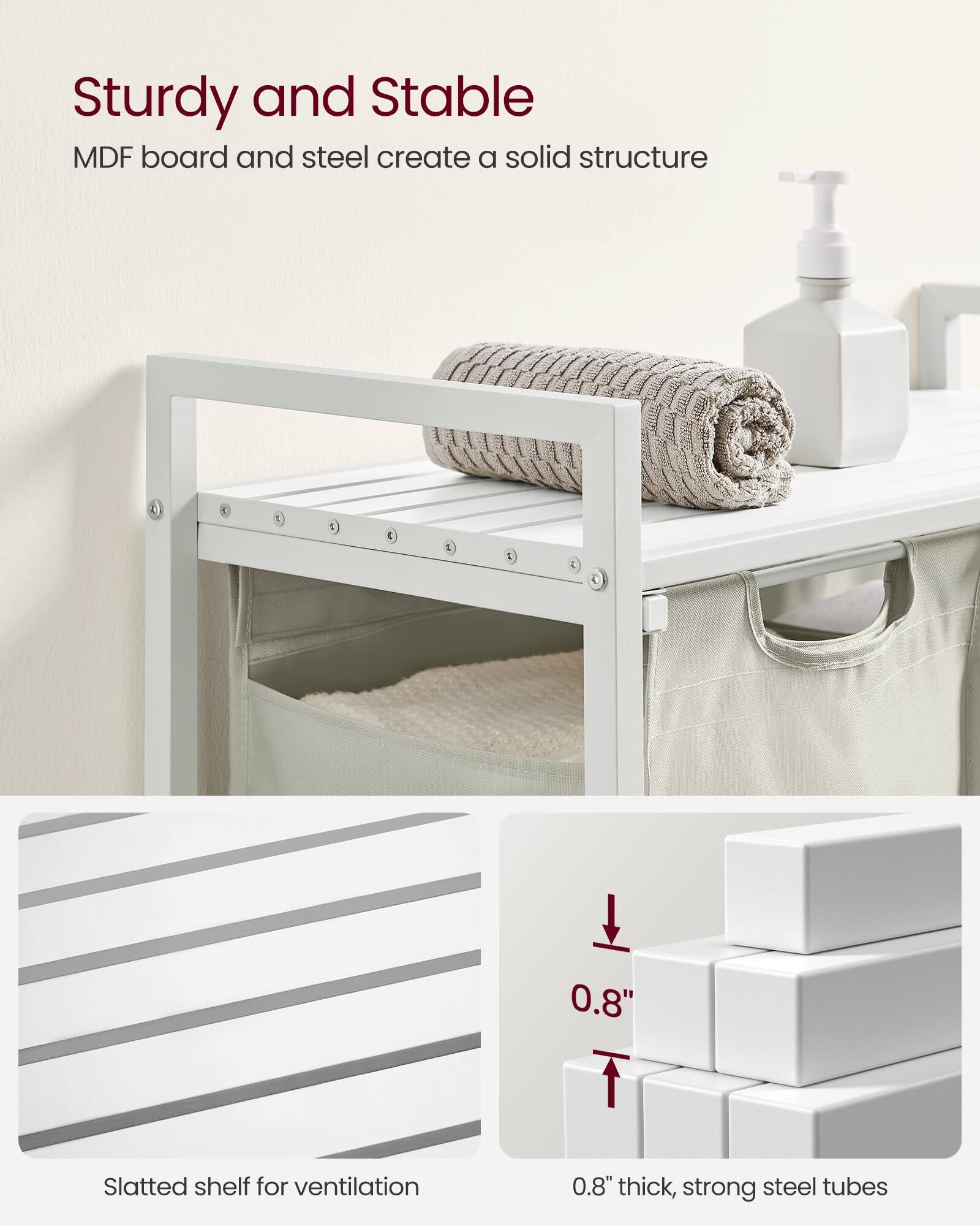 Sturdy and Stable  
MDF board and steel create a solid structure  

8.0 Slatted shelf for ventilation  
0.8" thick, strong steel tubes