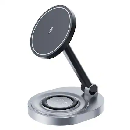 Front. RISOKEYS - Magsafe Magnetic Wireless Charger - Fast Charging Desktop Phone Stand, Compatible with Apple Watch Wireless Charging - Black.