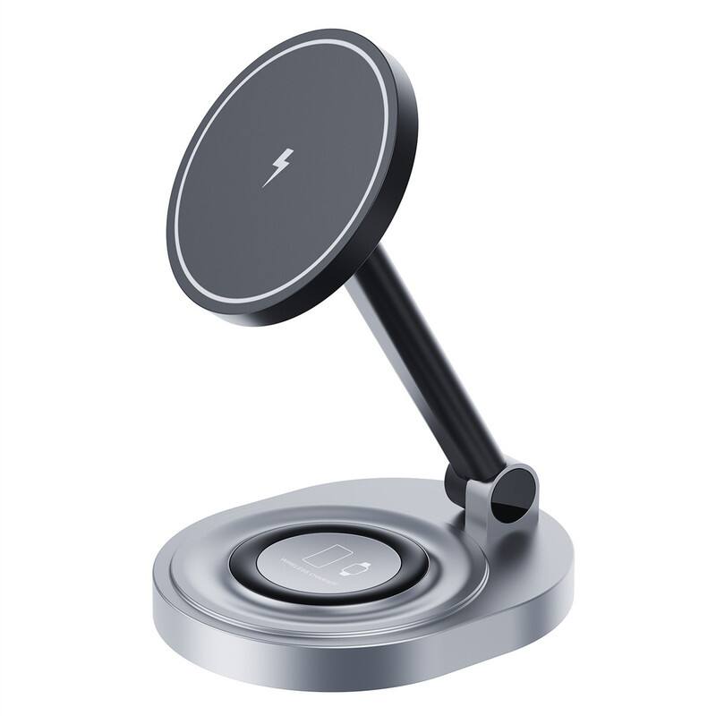 Front. RISOKEYS - Magsafe Magnetic Wireless Charger - Fast Charging Desktop Phone Stand, Compatible with Apple Watch Wireless Charging - Black.