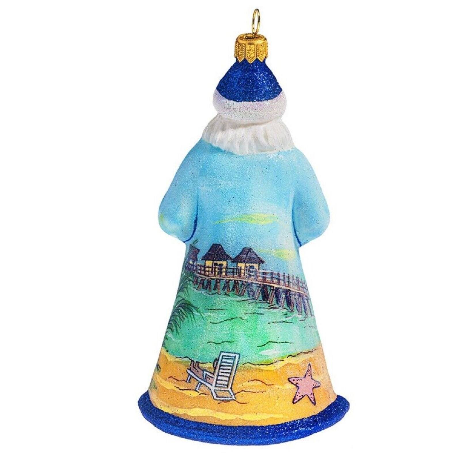 Angle. Joy to the World Collectibles - Joy to the World Glitterazzi Naples Florida Santa with Manatee Glass Christmas Ornament Santa - Multicolor.