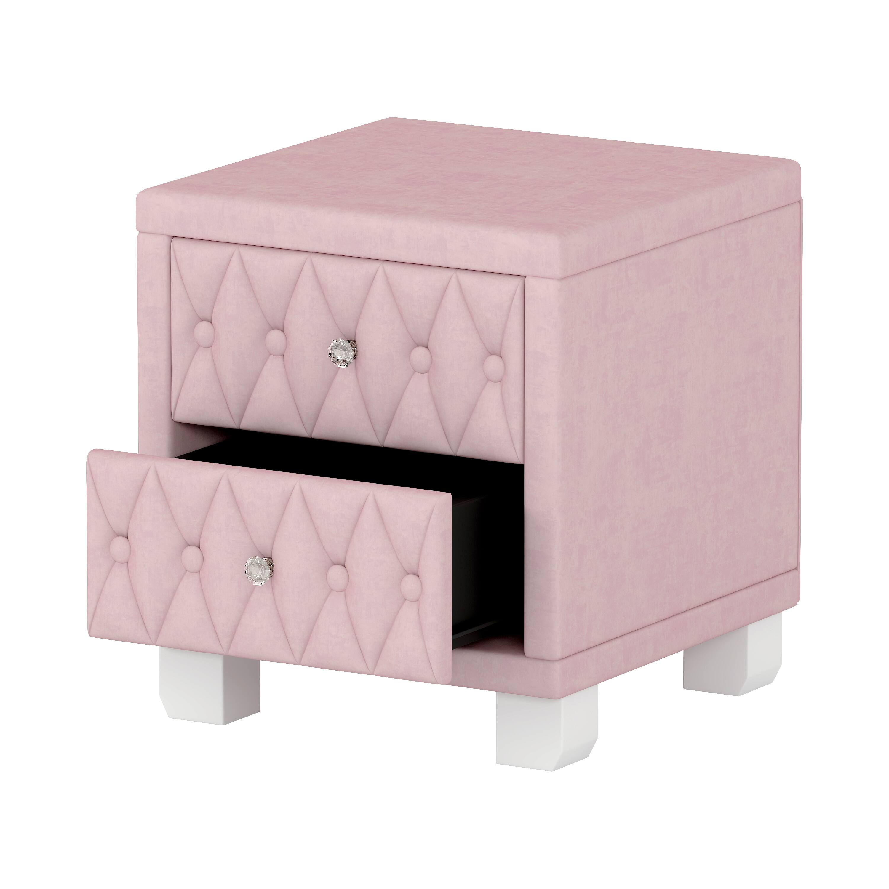 Alt View 4. Bestier - Elegant Velvet Nightstand with 2 Drawers and Crystal Handle, Storage Bedside Table with Button-Tufted, Pink - Pink.