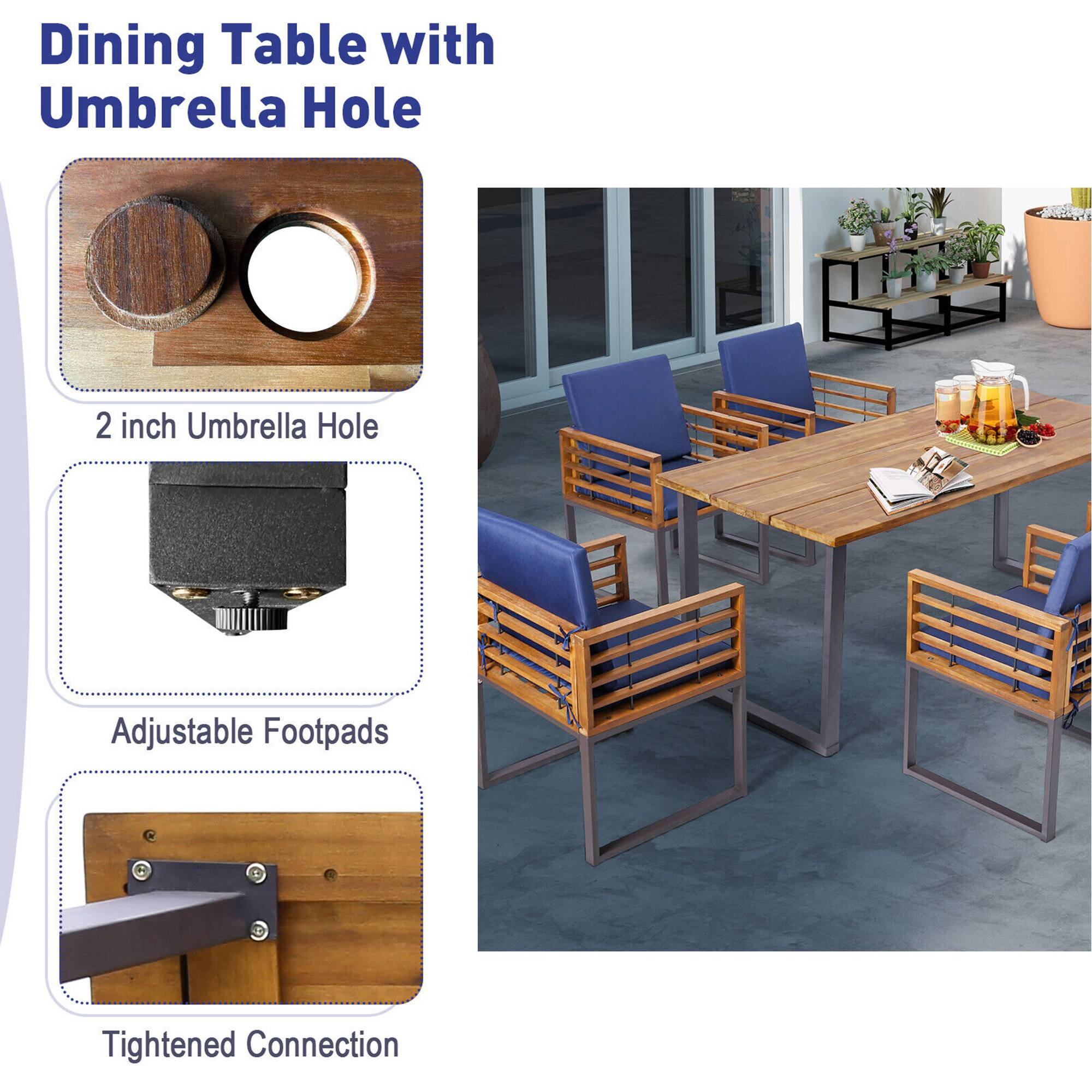 Dining Table with Umbrella Hole

- 2 inch Umbrella Hole
- Adjustable Footpads
- Tightened Connection
