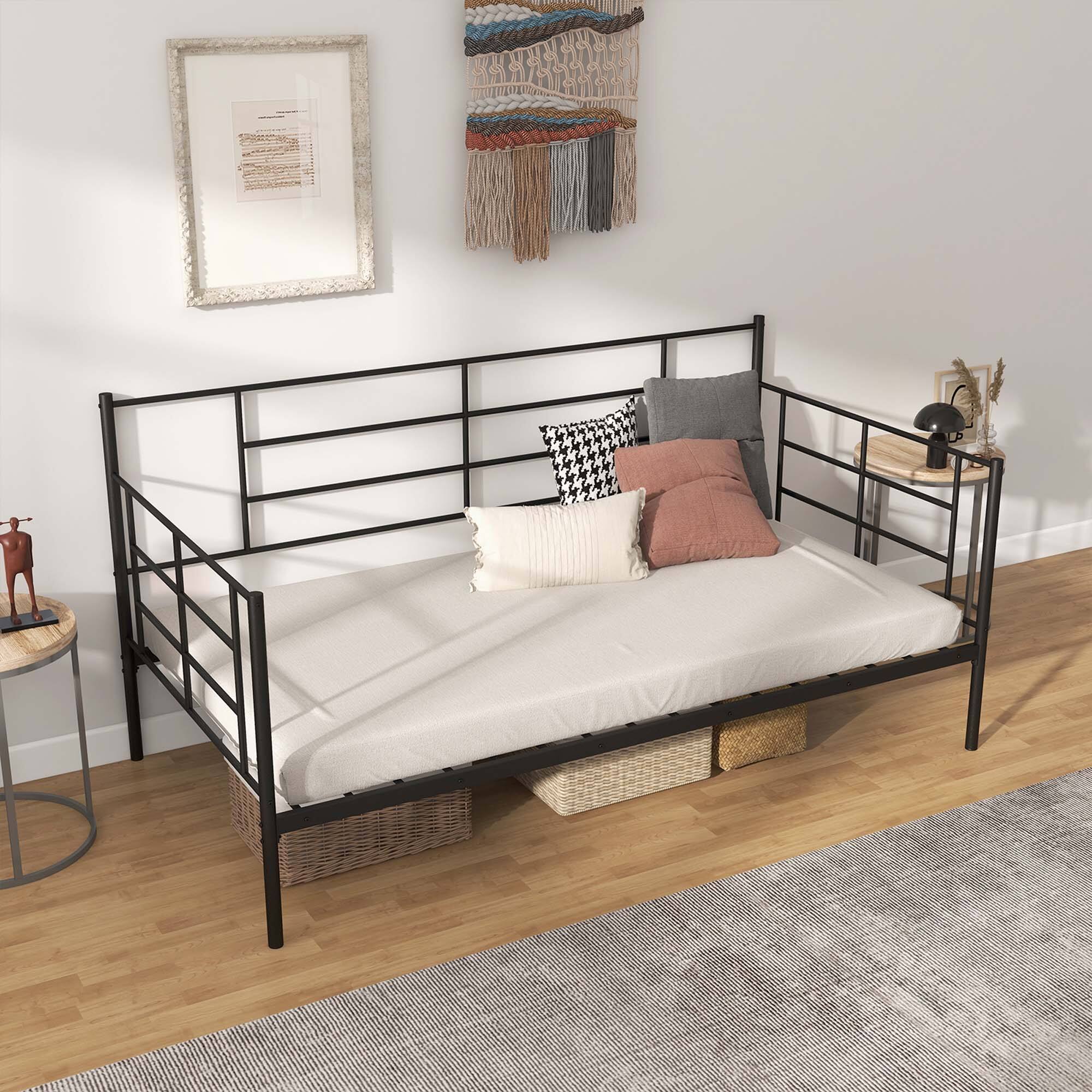 Angle. Costway - Costway Twin Size Metal Daybed Heavy Duty Sofa Bed Frame Mattress Foundation Black - Black.