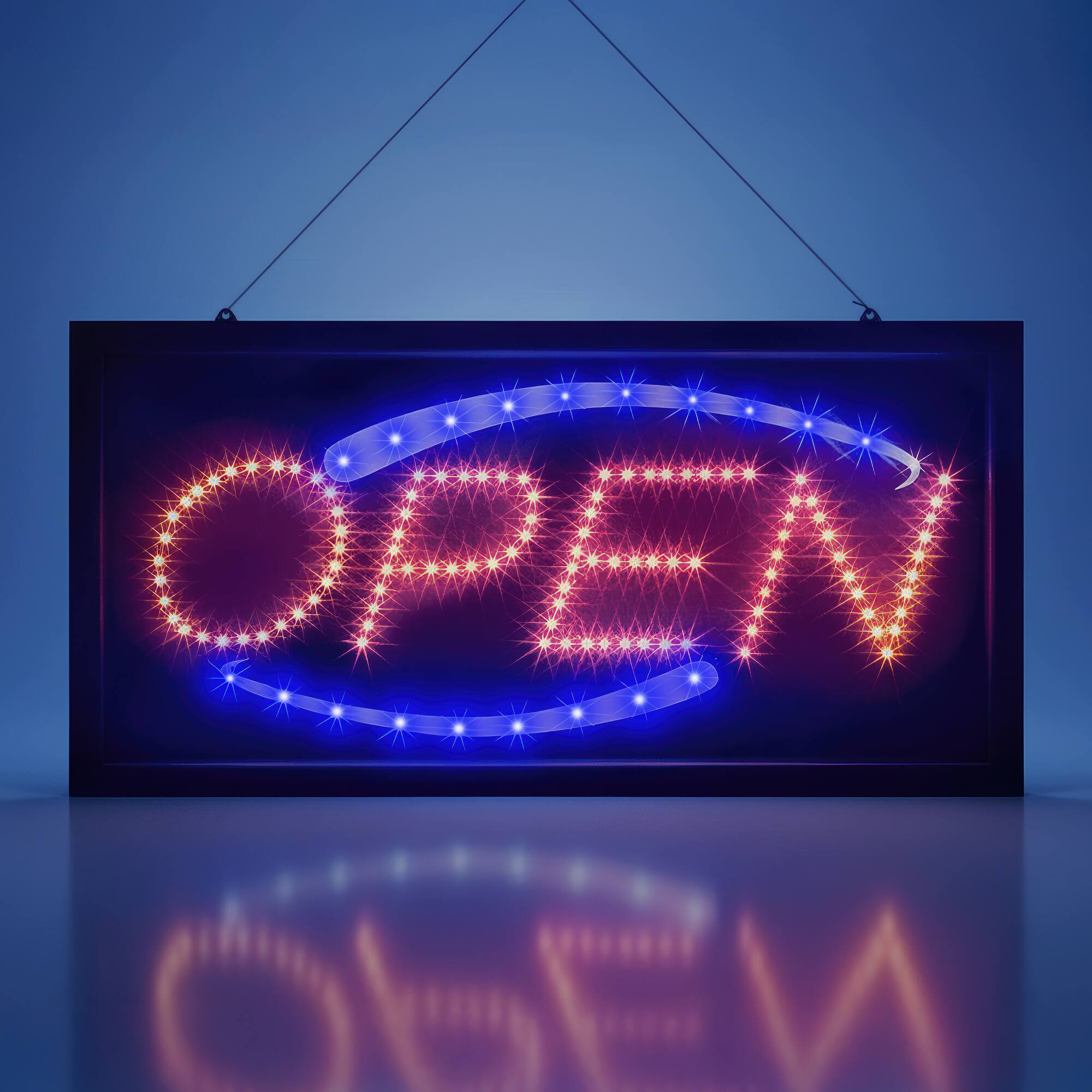 Front. FC Design - "Flashing" LED Open Sign, Bright Light Display Board for Shop Windows, Bars, Cafes & Hotels any Business.