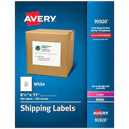 Avery - Laser/Inkjet Shipping Labels, 8.5" x 11", 250 Labels/Box - Matte White