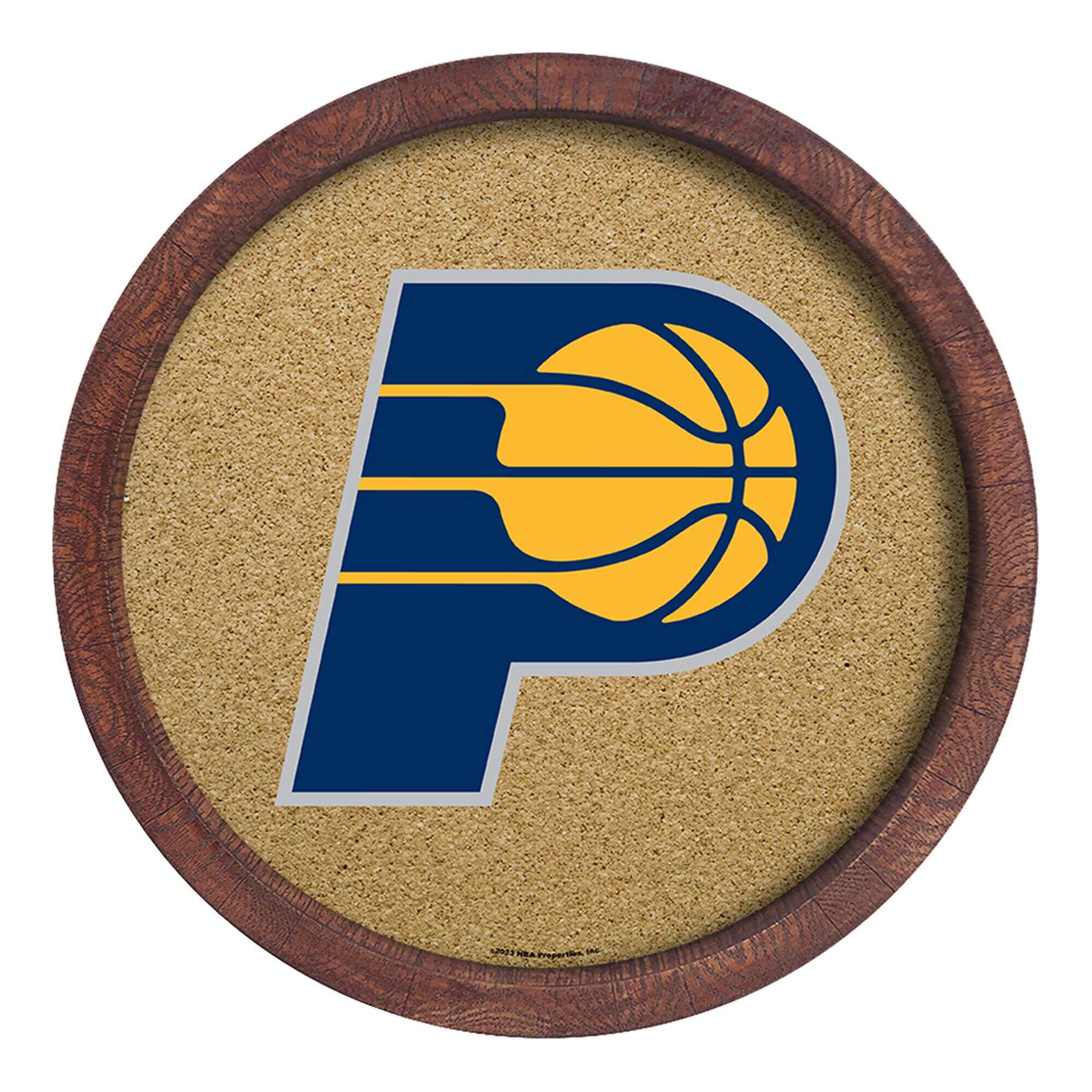 Indiana Pacers 20.25'' Round Faux Barrel Framed Cork Board