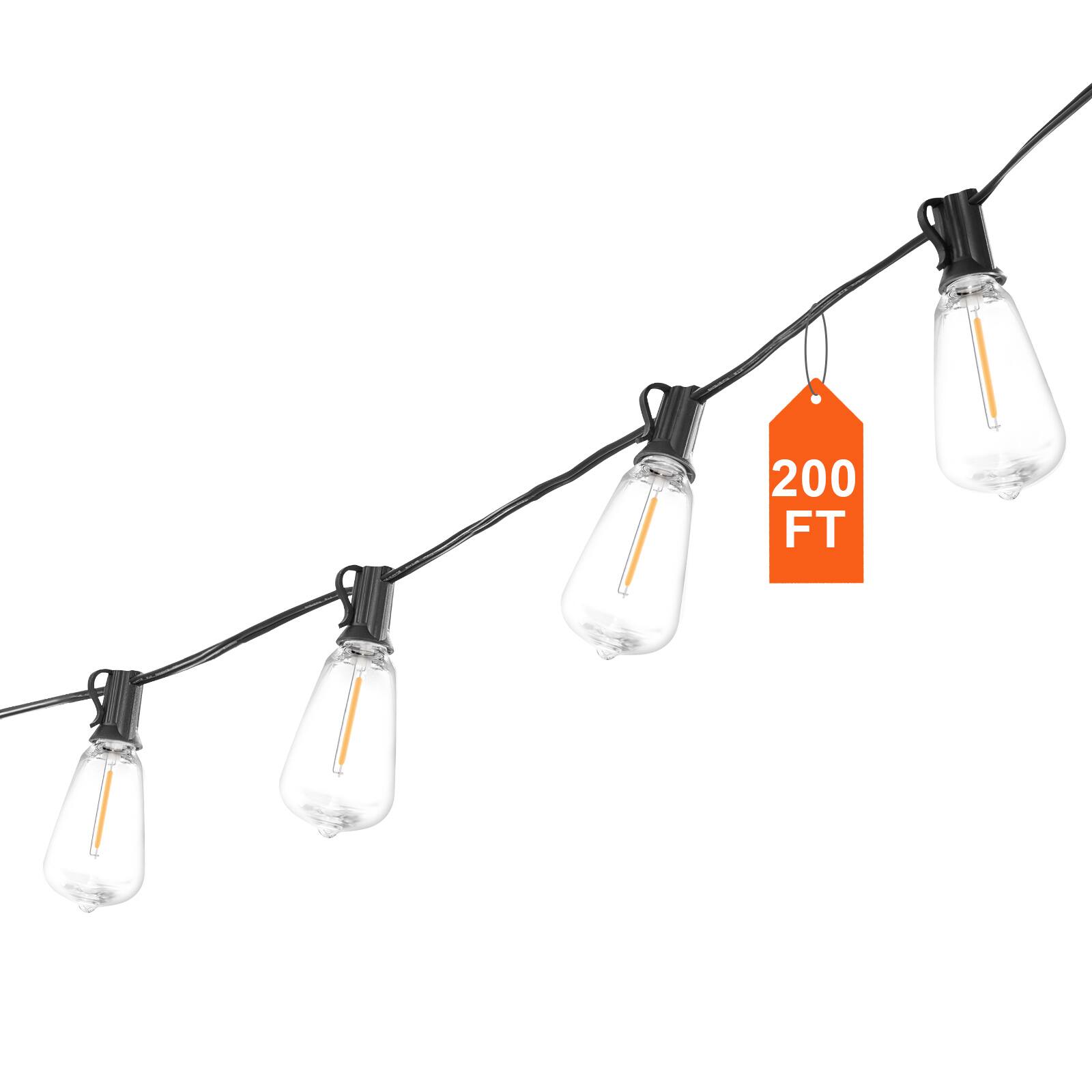 Alt View 4. VEVOR - LED Outdoor String Lights, 200FT, 2700K Dimmable Outside Patio Lights with 100 ST38 Shatterproof Bulbs E12 Socket Base - Black.