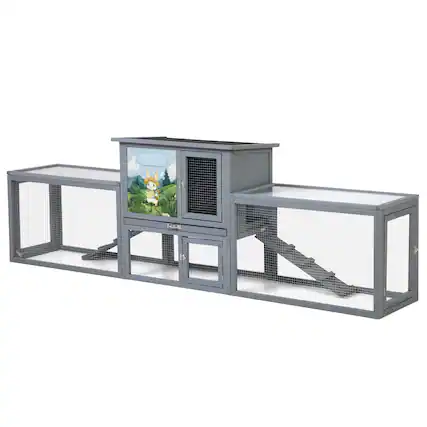 Front. Boyel Living - Gray with Colorful Patterns Large 2Story Outdoor Rabbit Hutch Bunny House with Dual Runs Resting Room PC Sun Roof wit - Gray.