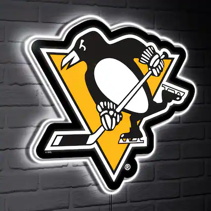 Front. Evergreen Enterprises - Pittsburgh Penguins LED Team Logo Shaped Lighted Wall Sign - Multicolor.