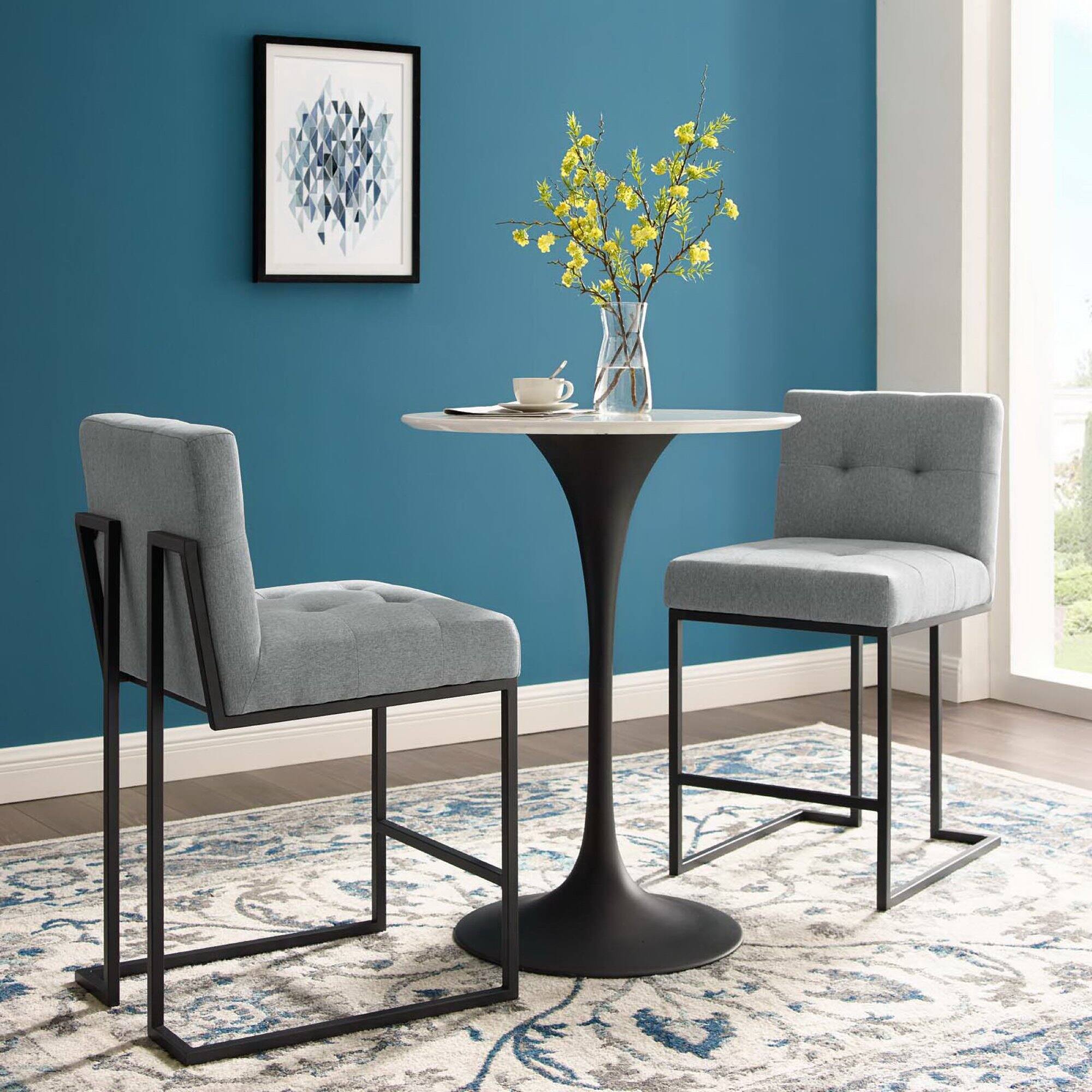 Back. Modway - Privy Black Stainless Steel Upholstered Fabric Counter Stool Set of 2 by Modway - Gray.
