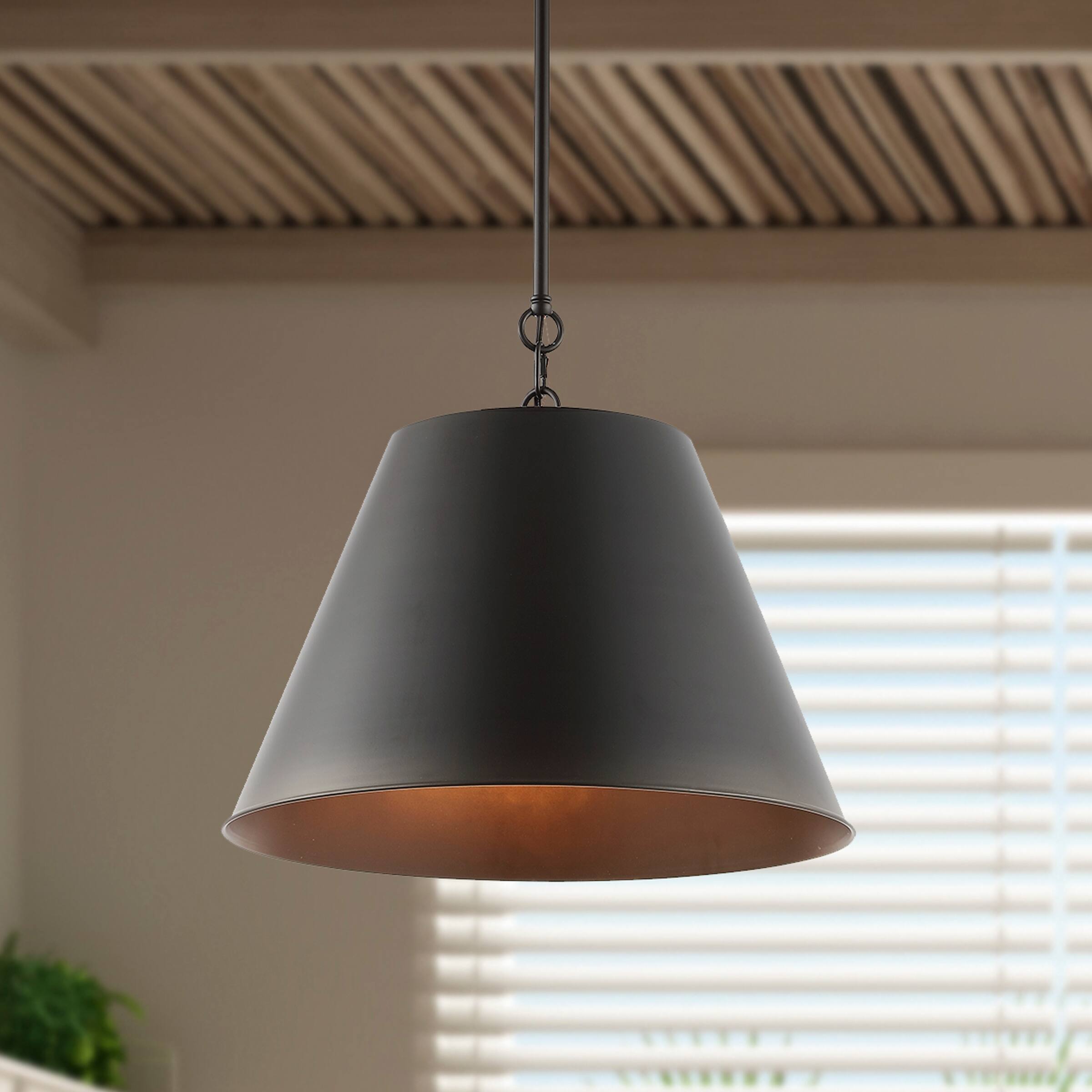 Alt View 1. Jonathan Y - Harper 17.88" 1-Light Industrial Farmhouse Iron LED Pendant, Oil Rubbed Bronze - Oil Rubbed Bronze.