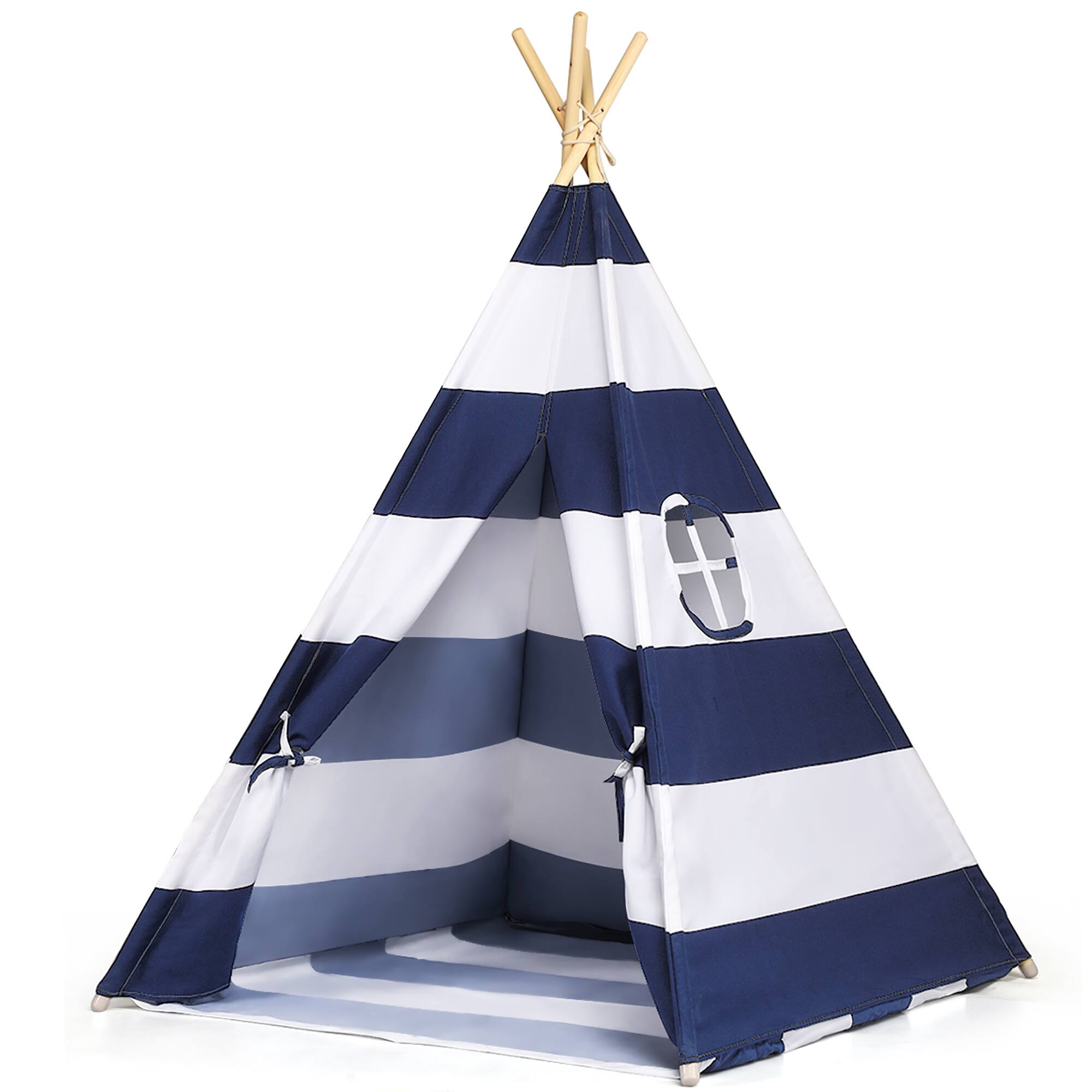 Front. Gymax - Gymax Portable Play Tent Teepee Children Playhouse Sleeping Dome w/Carry Bag - White + Blue.