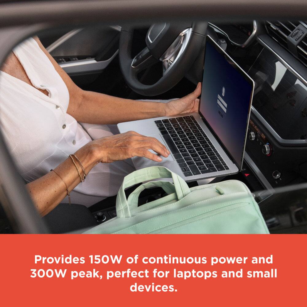 Provides 150W of continuous power and 300W peak, perfect for laptops and small devices.
