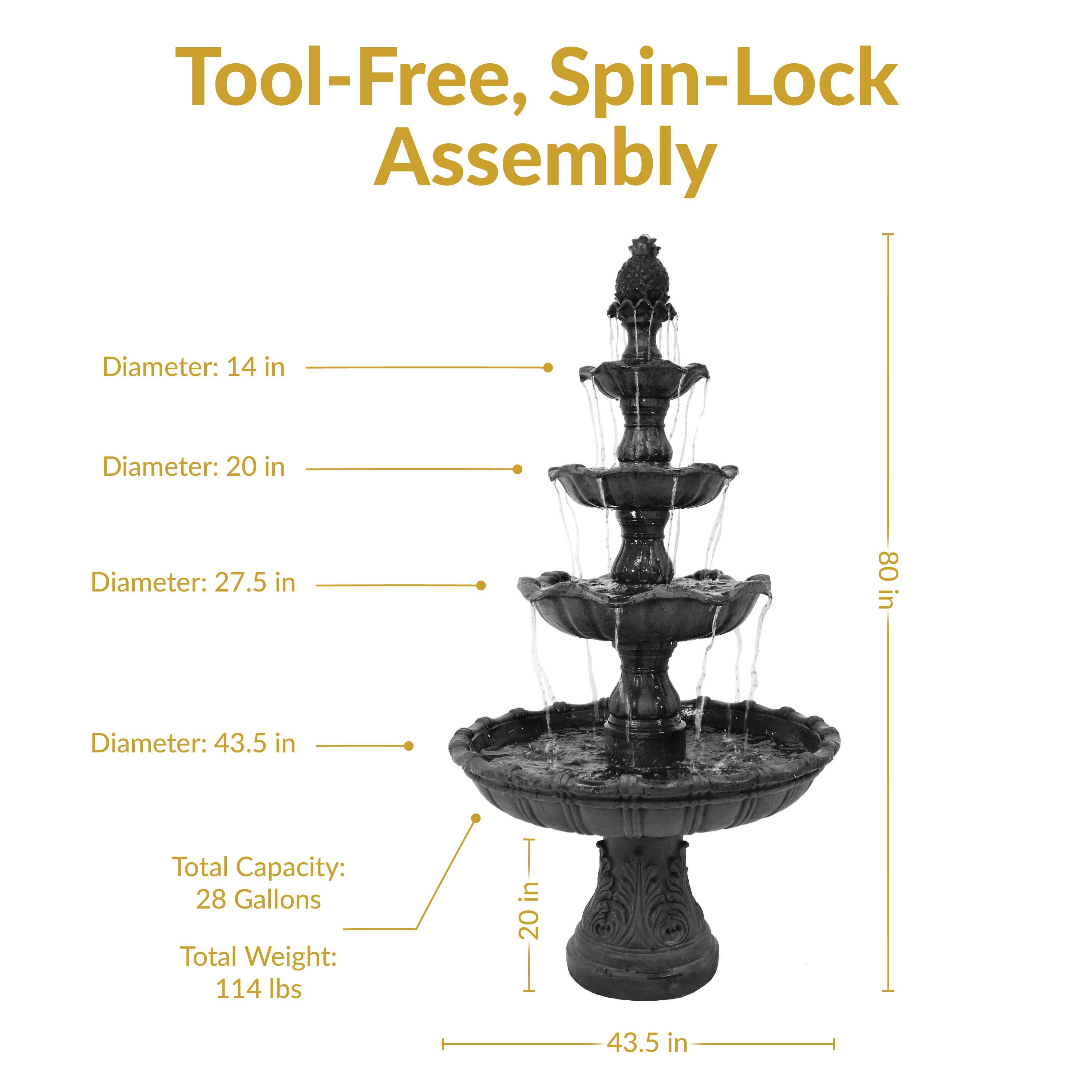 Tool-Free, Spin-Lock Assembly

- Diameter: 14 in
- Diameter: 20 in
- Diameter: 27.5 in
- Diameter: 43.5 in
- Total Capacity: 28 Gallons
- Total Weight: 114 lbs
- Height: 80 in