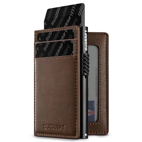 Vulpecula Spade - Slim Card Holder for 10 Cards with Aluminum POP UP Credit Card Ejector RFID Blocking, ID Window and 4 Card Slots - Coffee Brown