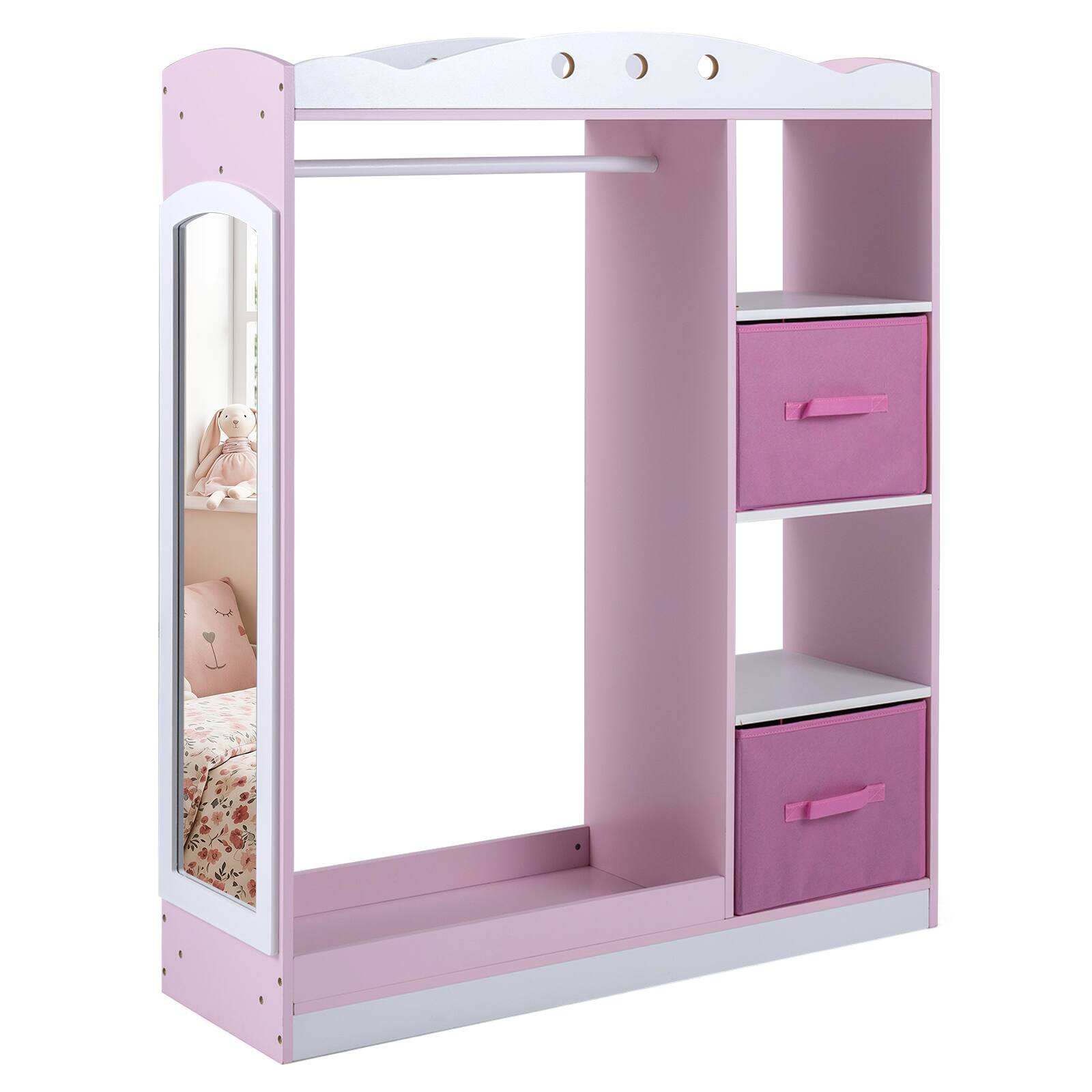 Alt View 9. Costway - Costway Kids Dress Up Storage with Full Length Mirror, Open Shelves, Hanging Rod & Drawers - Pink.