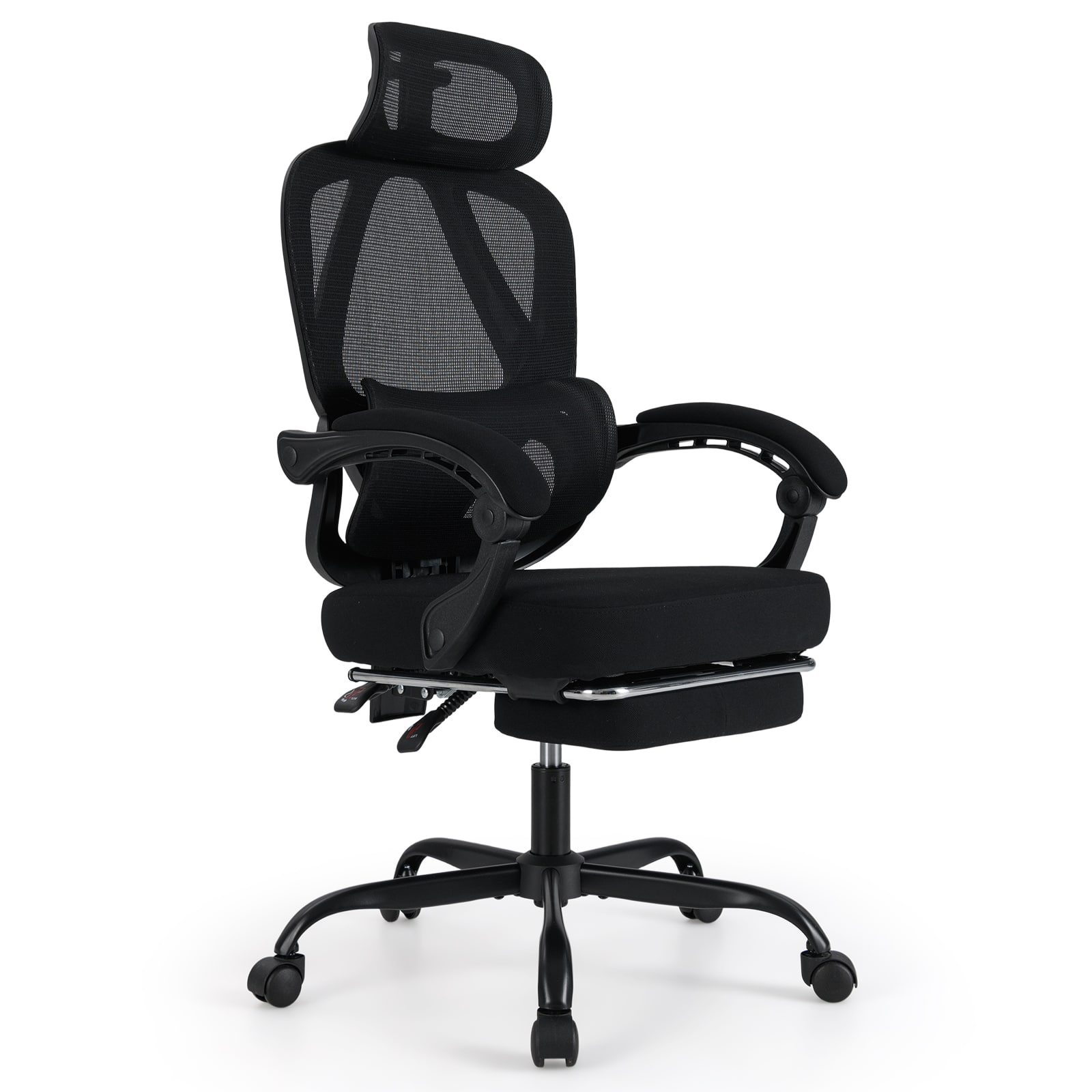 WELLFOR - Ergonomic Office Chair High Back Mesh Desk Chair with Retractable Footrest - Black