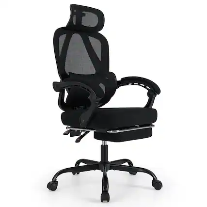 Front. WELLFOR - Ergonomic Office Chair High Back Mesh Desk Chair with Retractable Footrest - Black.