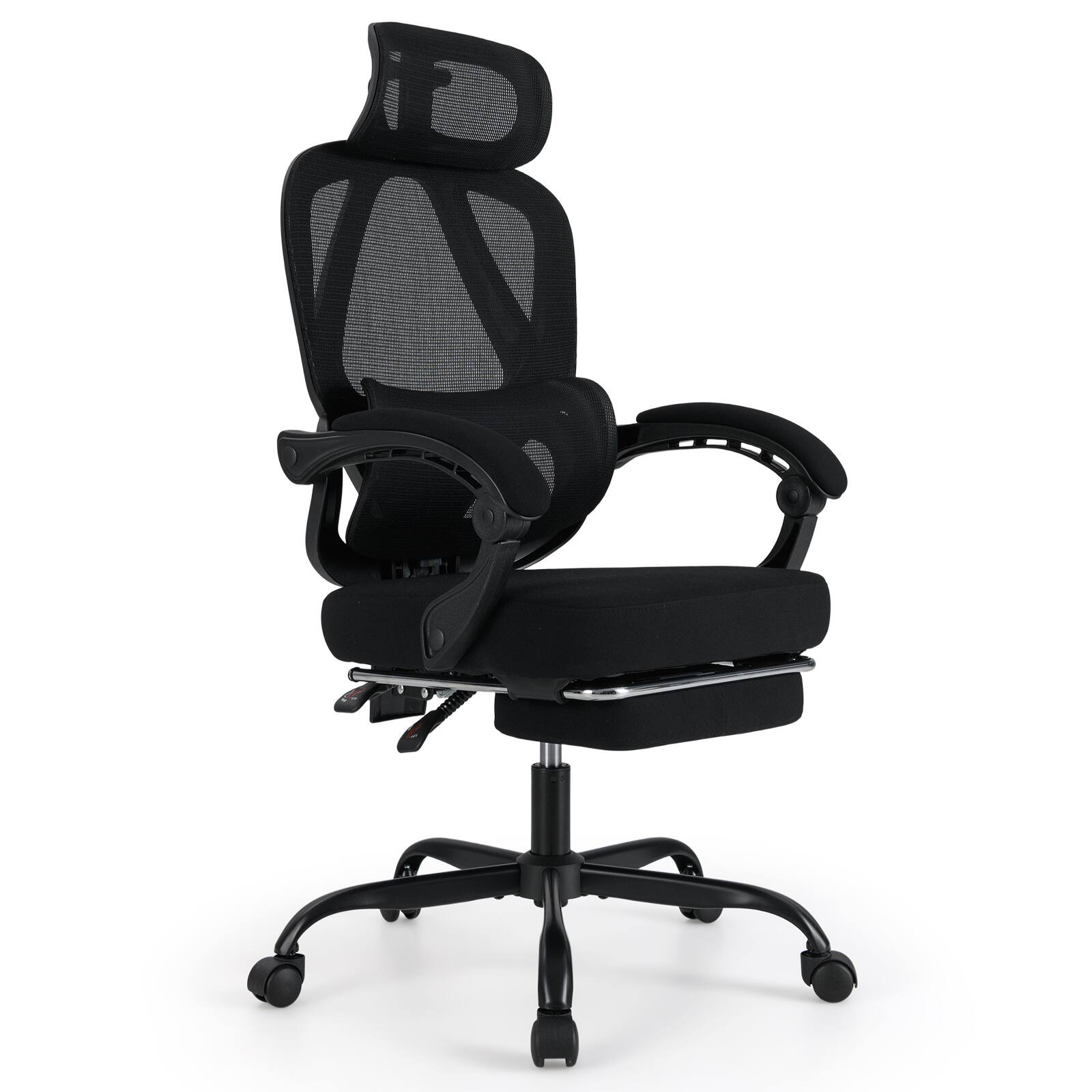 Front. WELLFOR - Ergonomic Office Chair High Back Mesh Desk Chair with Retractable Footrest - Black.