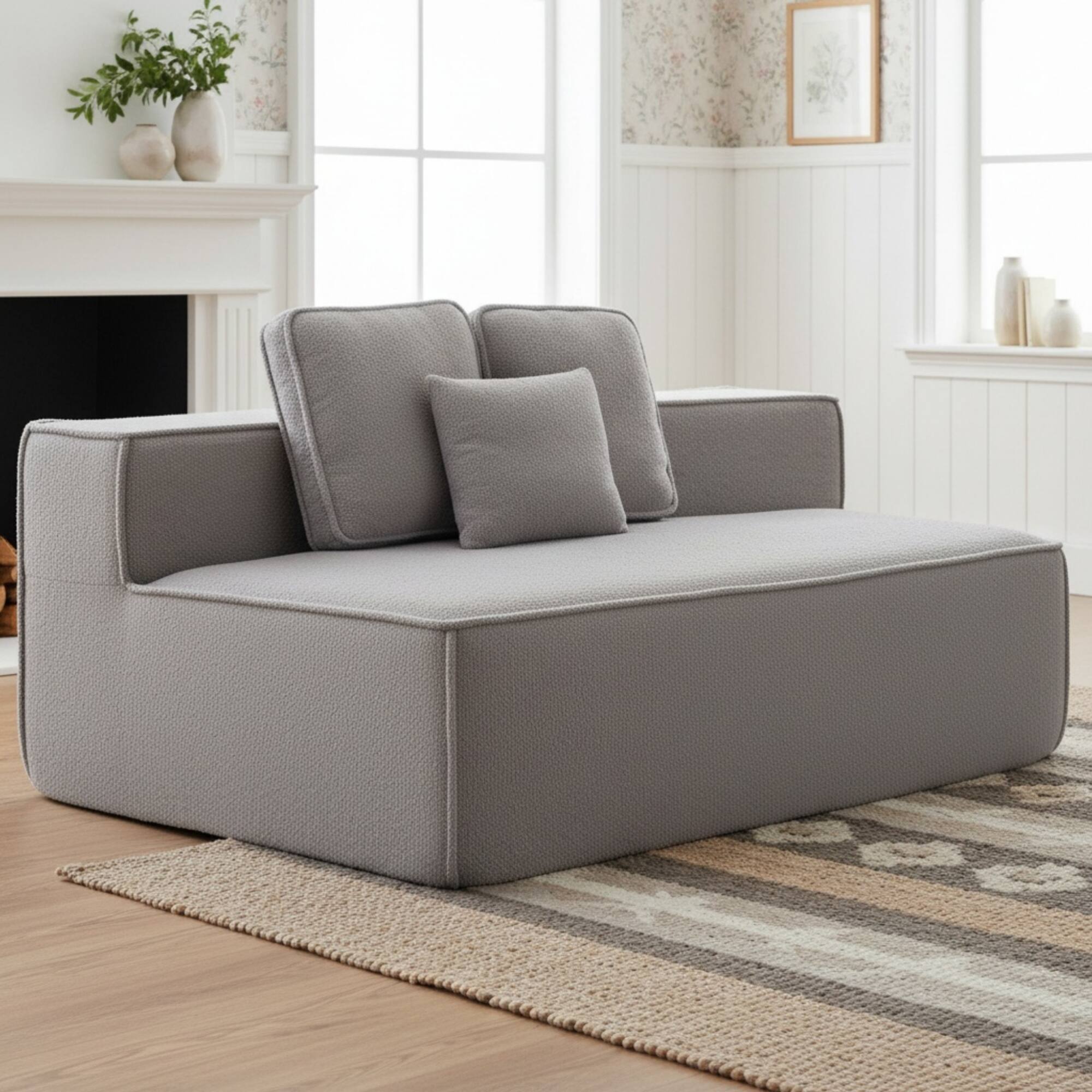 Left. GOODSILO - Soft Teddy Fleece Single Sofa Chair with Wide Seat and Back Cushions for Cozy Lounging in Small Spaces - Grey.