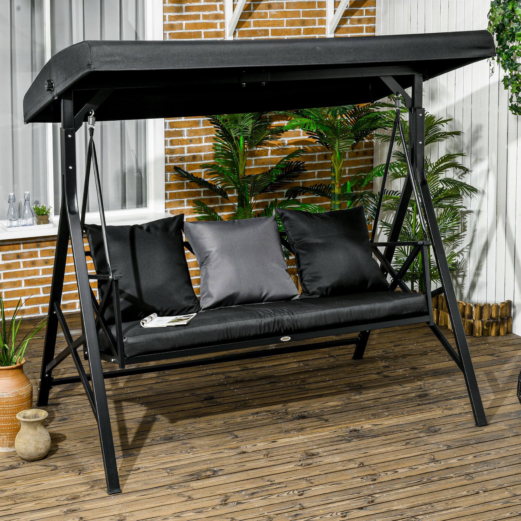 Alt View 1. Outsunny - 3-Seat Patio Swing Chair, Porch Swing Glider with Cushion, 3 Throw Pillows & Adjustable Canopy.