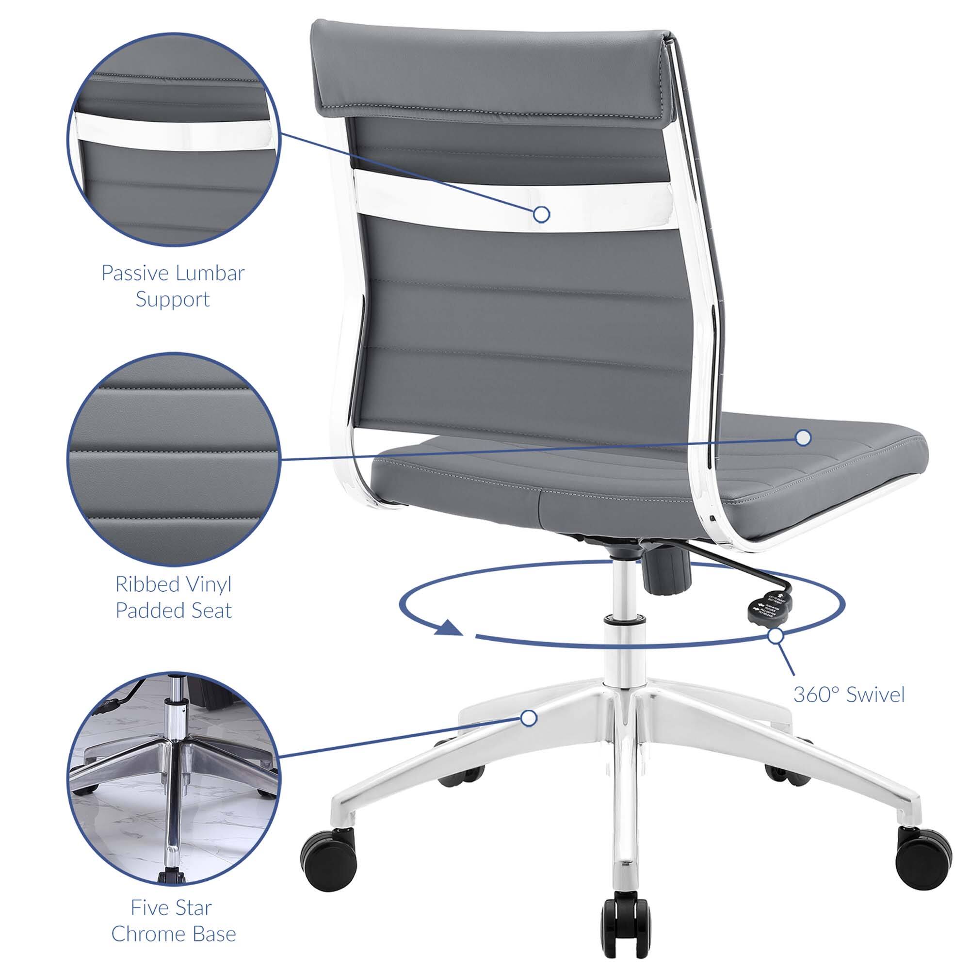 - Passive Lumbar Support
- Ribbed Vinyl Padded Seat
- 360° Swivel
- Five Star Chrome Base