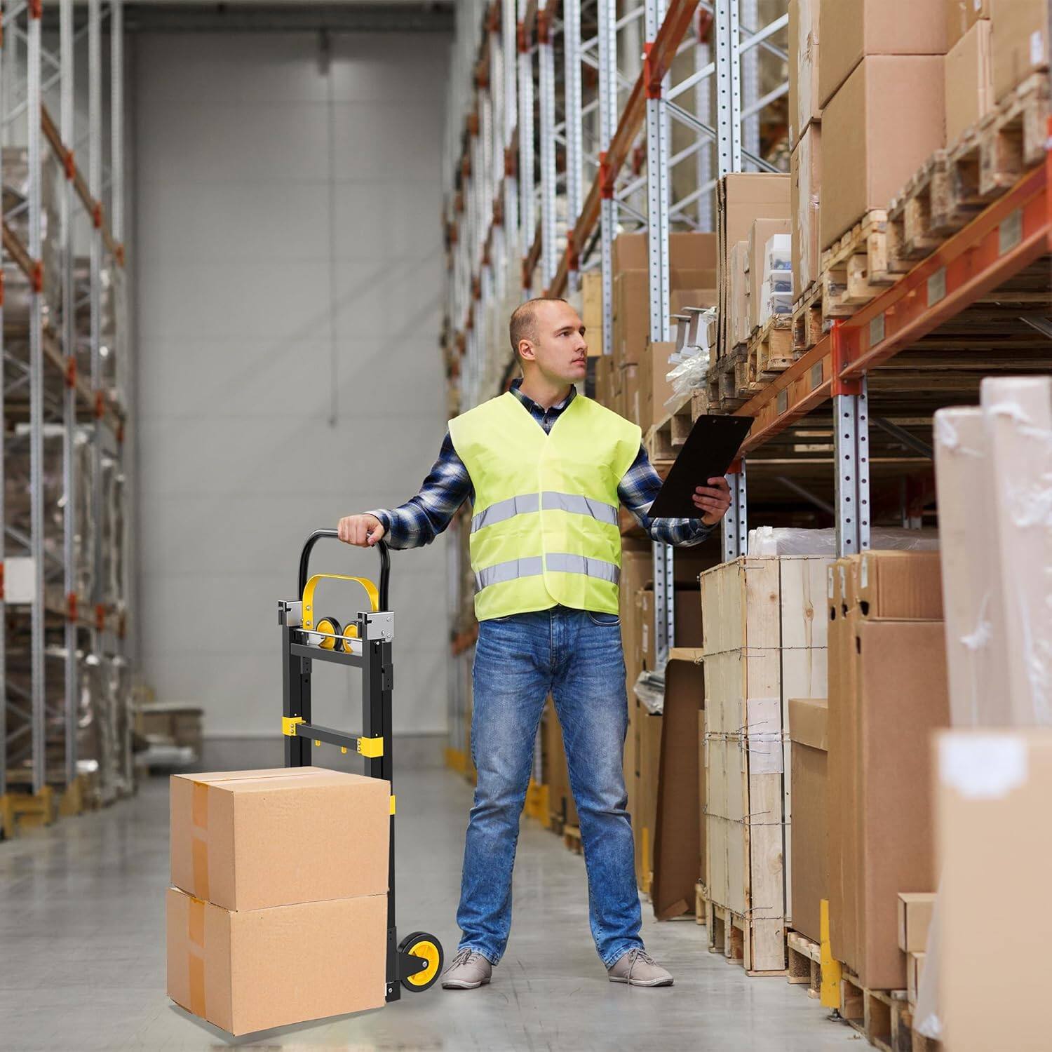 Alt View 2. Silvel - 17 in. Multi Functional Folding Hand Truck Tool Cart Adjustable Height Length - black and yellow.