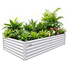 A Anleolife - White Metal Rectangular Raised Garden Bed Planter Box for Planting Vegetables (72 in. L x 36 in. W x 18 in. H)