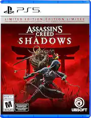 PS5 LIMITED EDITION DITION LIMITE INCLUDES GAME ADDITIONAL DIGITAL CONTENT INCLUT LE JEU ET DU CONTENU NUMRIQUE ADDITIONNEL ASSASSIN'S CREED SHADOWS MATURE 17+ JEUNES ADULTES 17+ M Internet install the required game to 6 Internet requis pour ESRB installer le jeu UBISOFT