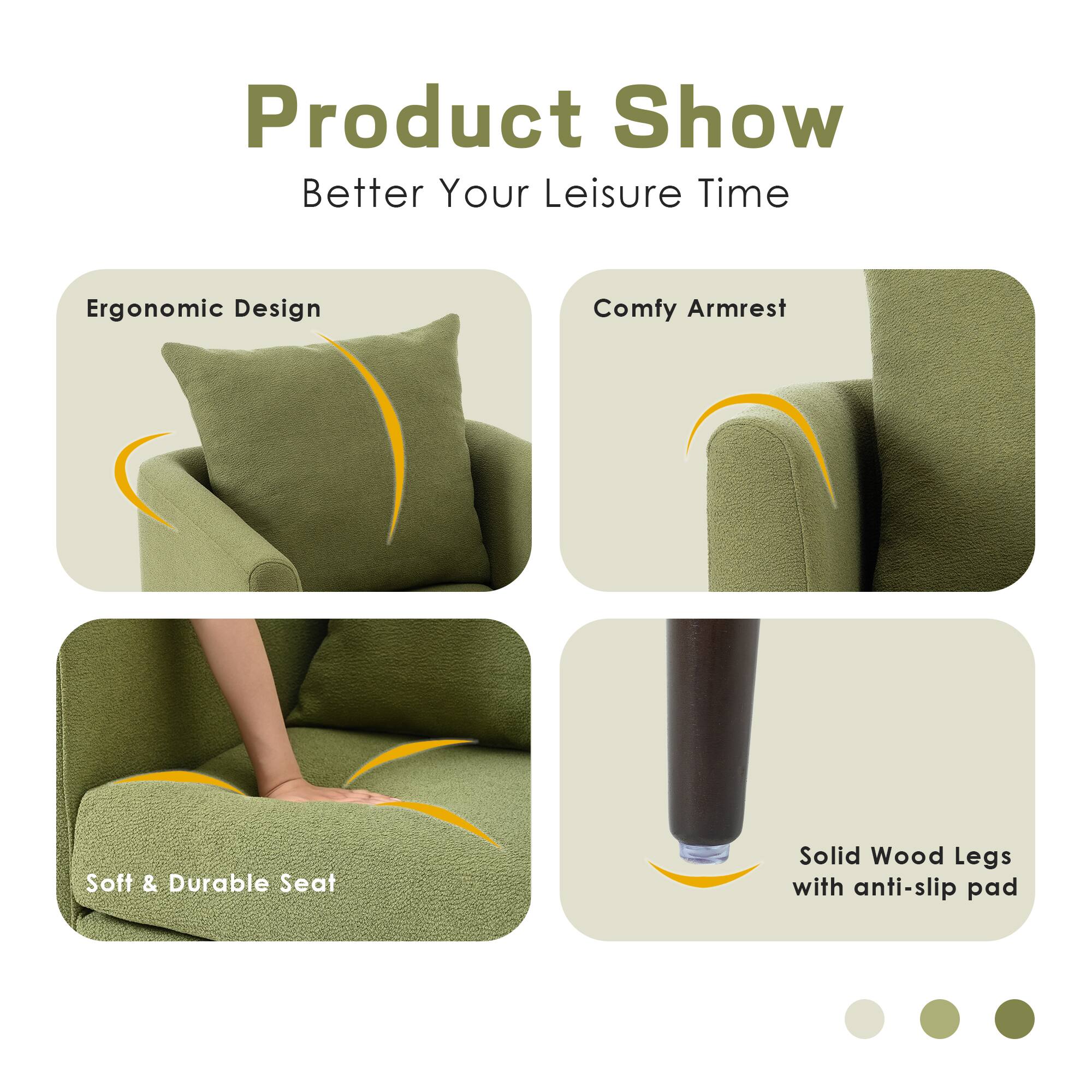 Product Show  
Better Your Leisure Time  

Ergonomic Design  

Comfy Armrest  

Soft & Durable Seat  

Solid Wood Legs with anti-slip pad