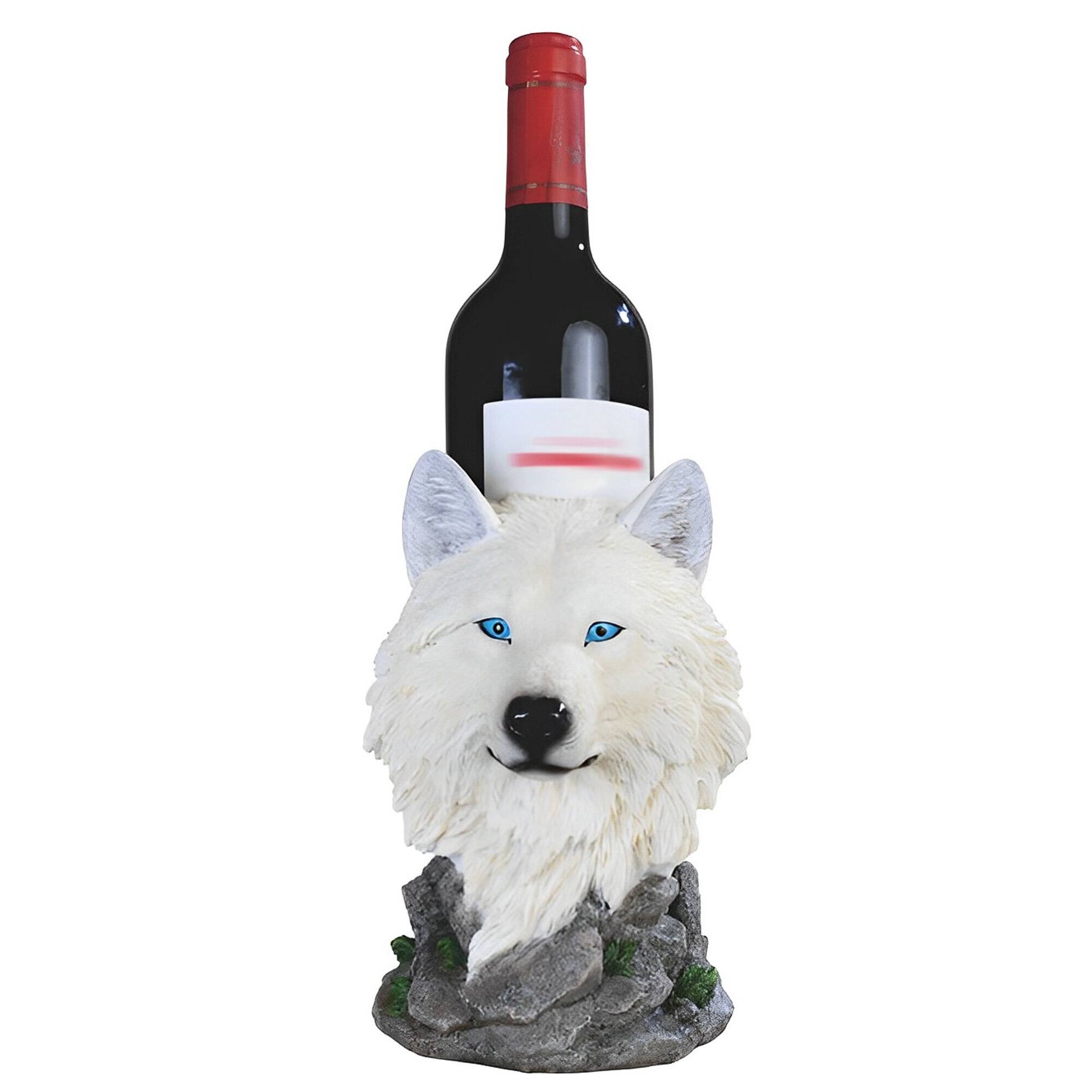 Front. FC Design - FC Design 7.75"H Snow Wolf Wine Rack Bottle Holder Dining Room Figurine - Multicolor.