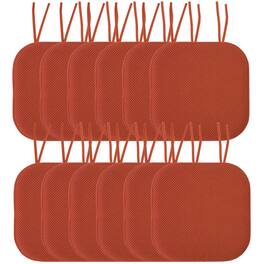 Sweet Home Collection - Honeycomb Memory Foam Non-Slip 16" x 16" Chair Cushion Pad with Ties, 12-Pack - Rust