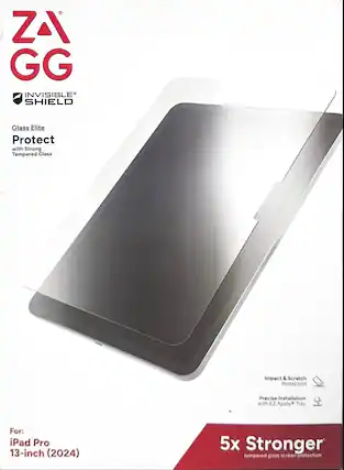 ZAGG Invisible Shield Glass Elite Protect with Strong Tempered Glass Impact & Scratch Protection A Precise Installation with EZ Apply Tray 4 For: iPad Pro 13-inch (2024) 5x Stronger tempered glass screen protection
