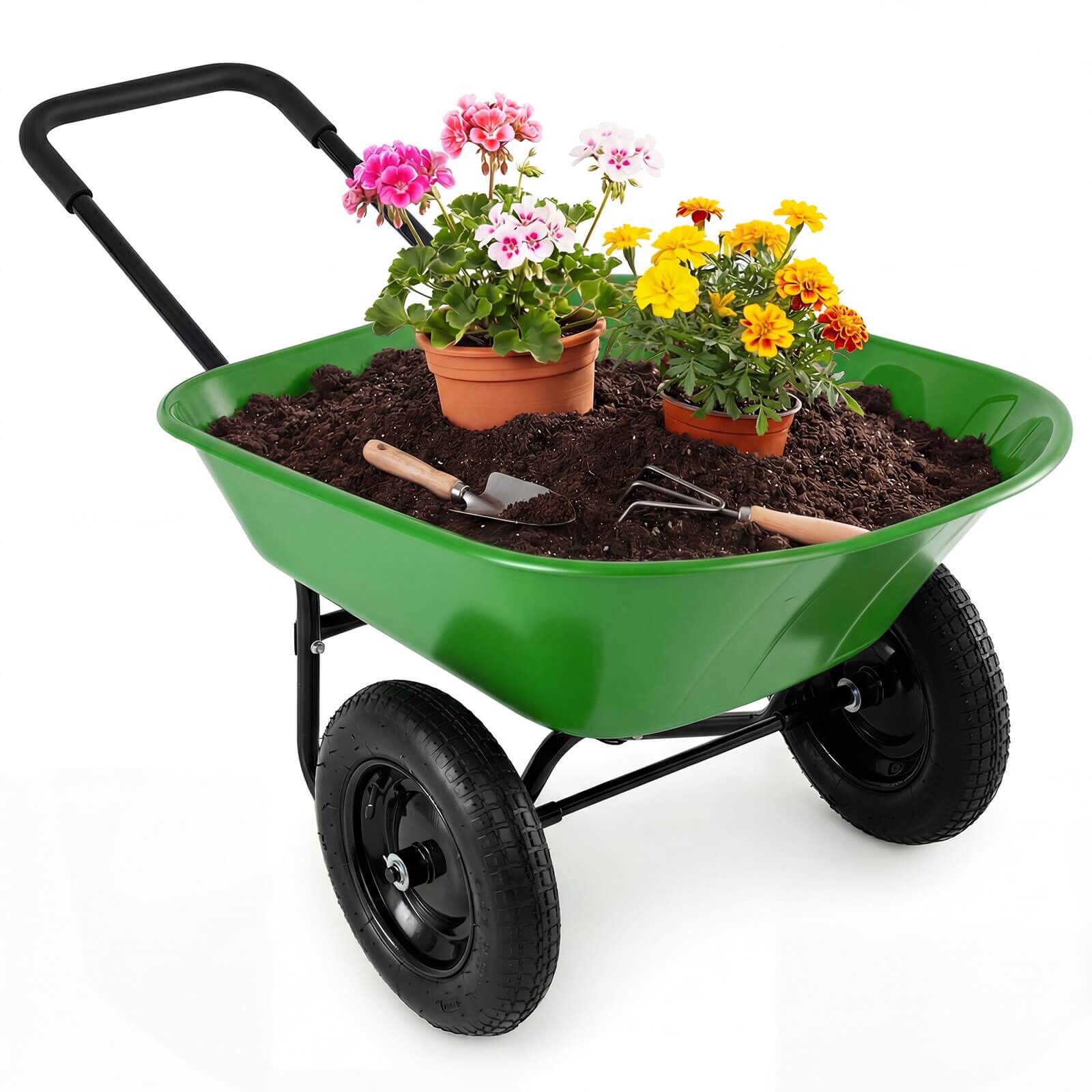 Front. Costway - Costway 2 Tire Wheelbarrow Garden Cart Heavy Duty Dolly Utility Cart - Light Green.
