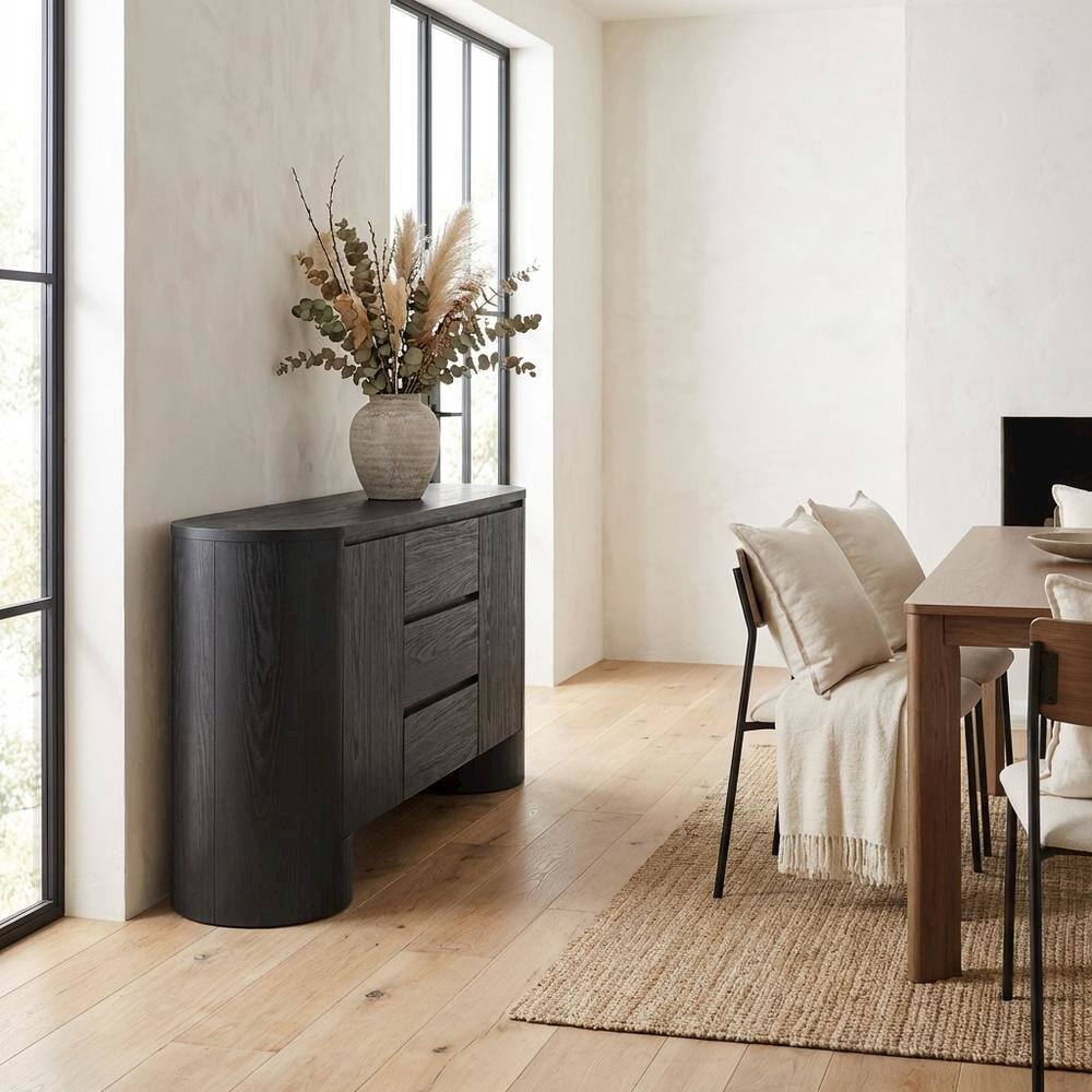 Left. FurniFact - Rounded Sideboard Storage Cabinet In Classic Finish With Spacious Shelving - Black.