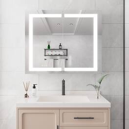 Boyel Living - 36x30 Inch Medicine Cabinet with LED Vanity Mirror Double Door Anti Fog Waterproof Dimmable - Silver