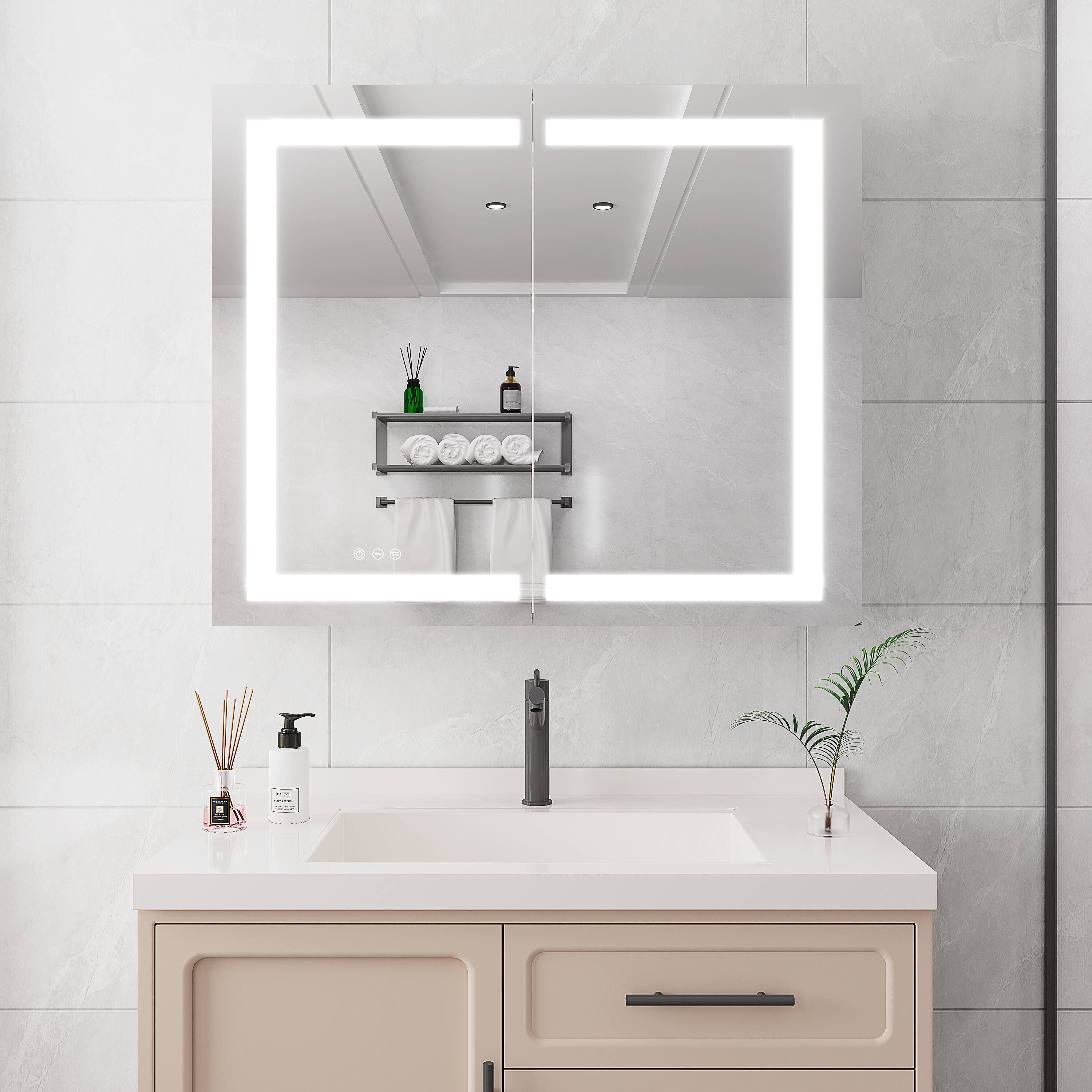 Front. Boyel Living - 36x30 Inch Medicine Cabinet with LED Vanity Mirror Double Door Anti Fog Waterproof Dimmable - Silver.